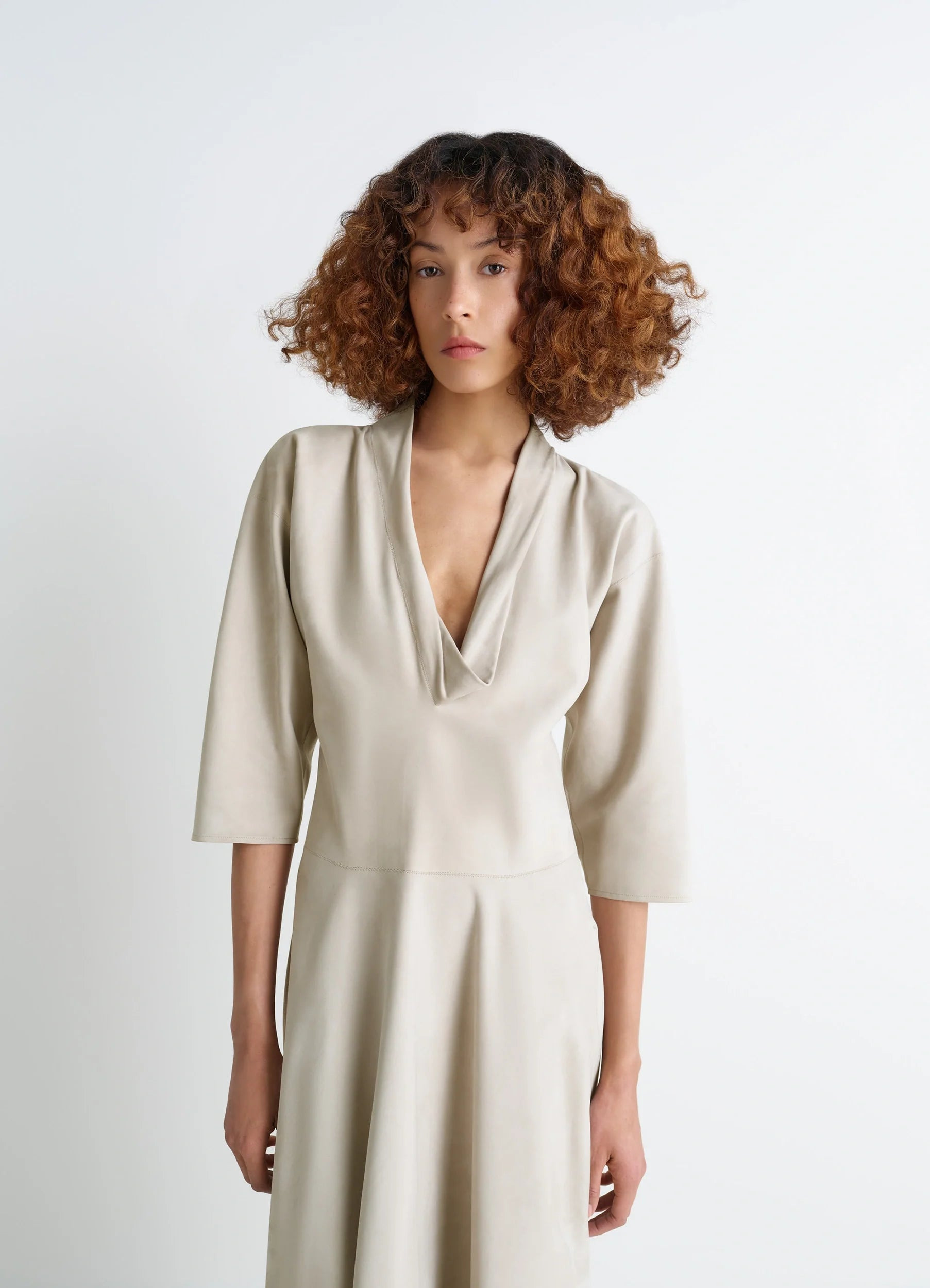 LEATHER V-NECK DRESS - 3