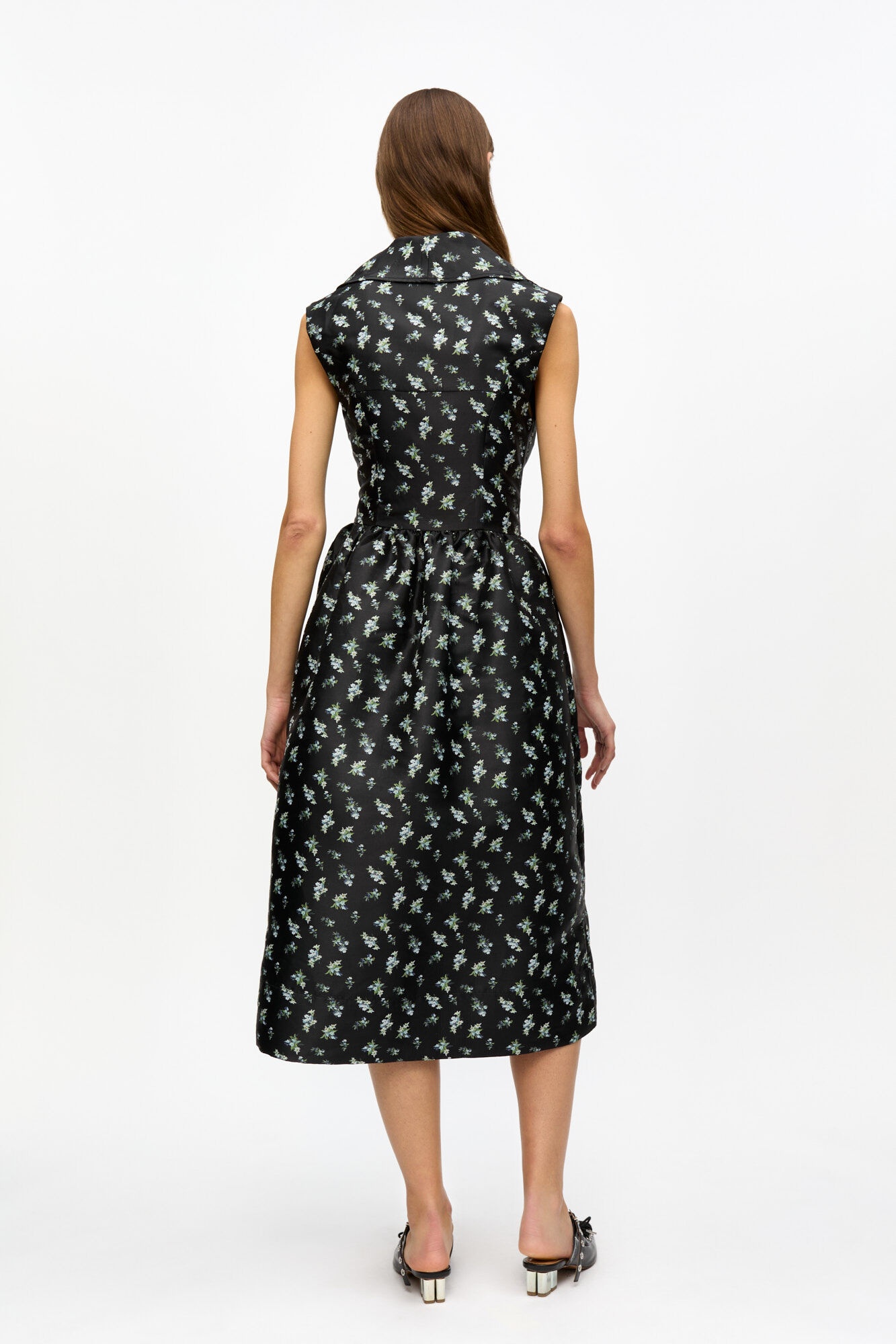 BLACK FLORAL JACQUARD MIDI DRESS - 3