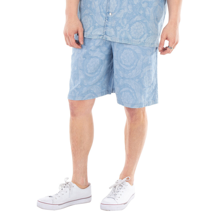 Versace Barocco Pattern Chambray Shorts - 2