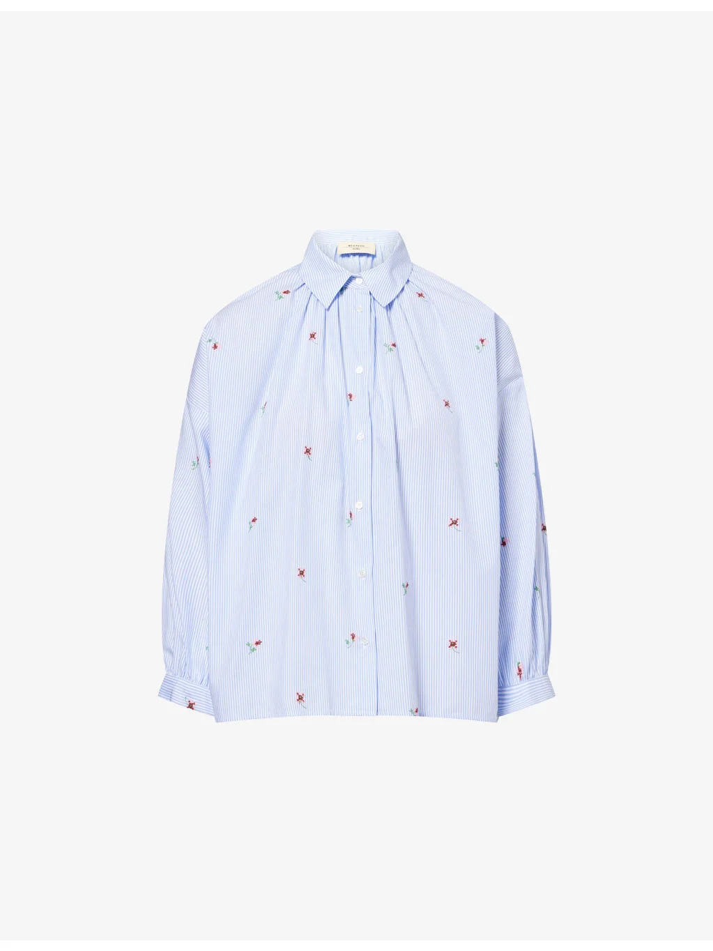 Floral Embroidery Stripe Cotton Shirt - 1