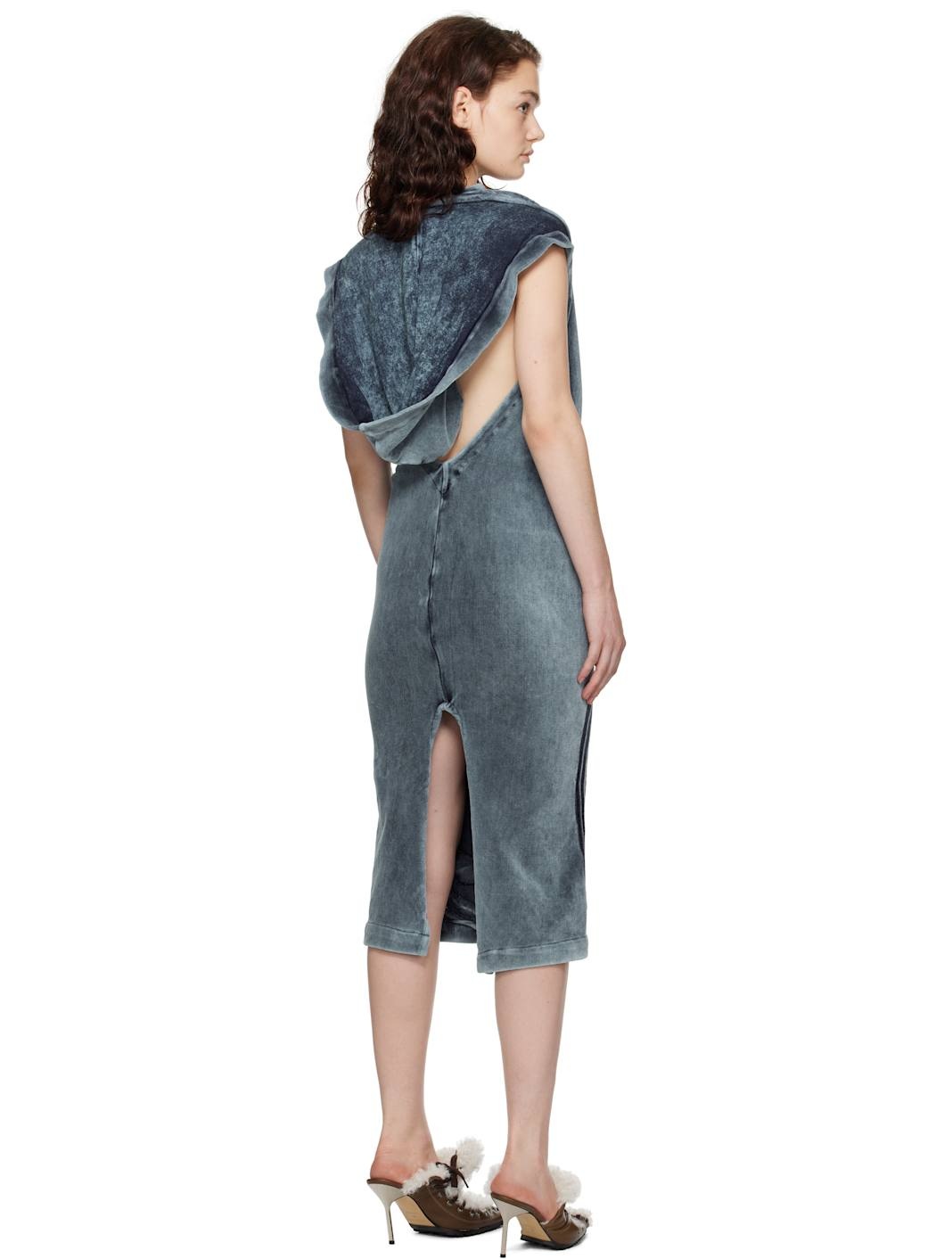 Blue Open Back Cowl Neck Hoodie Minidress - 3