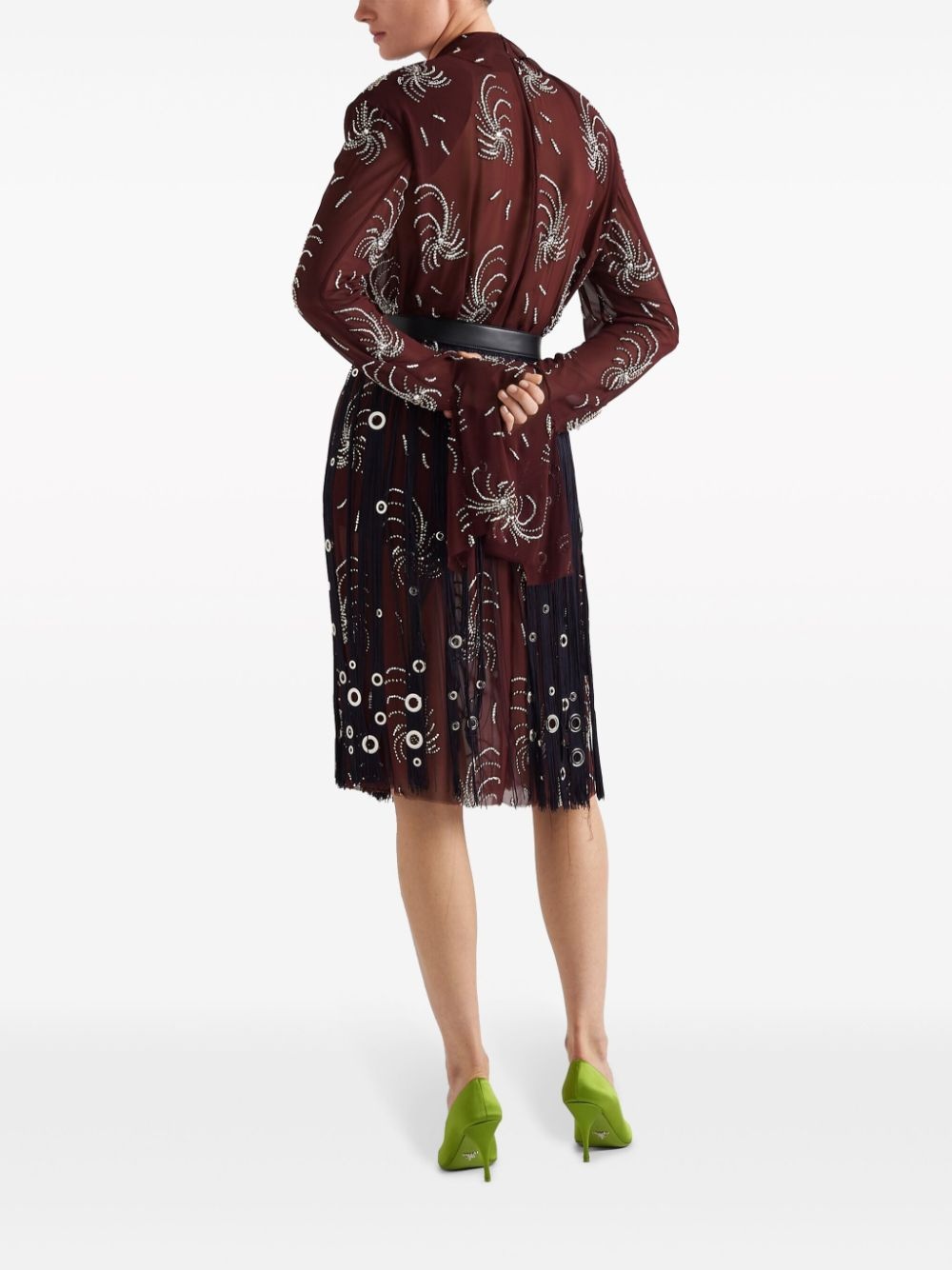 eyelet-embellished fringe skirt - 3