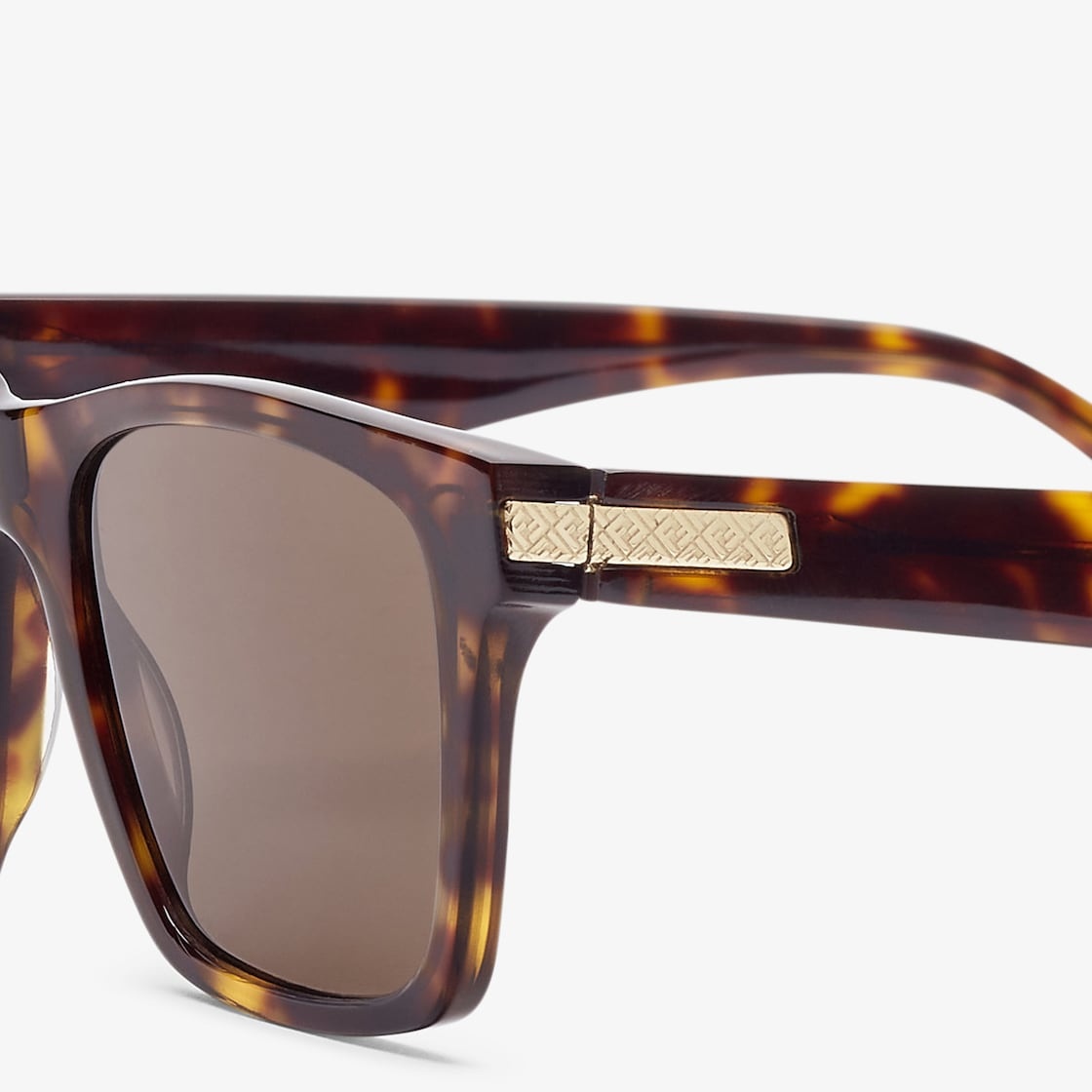 Rectangular Fendi Essential sunglasses in Havana acetate. Light gold-colored metal detail and engrav - 3