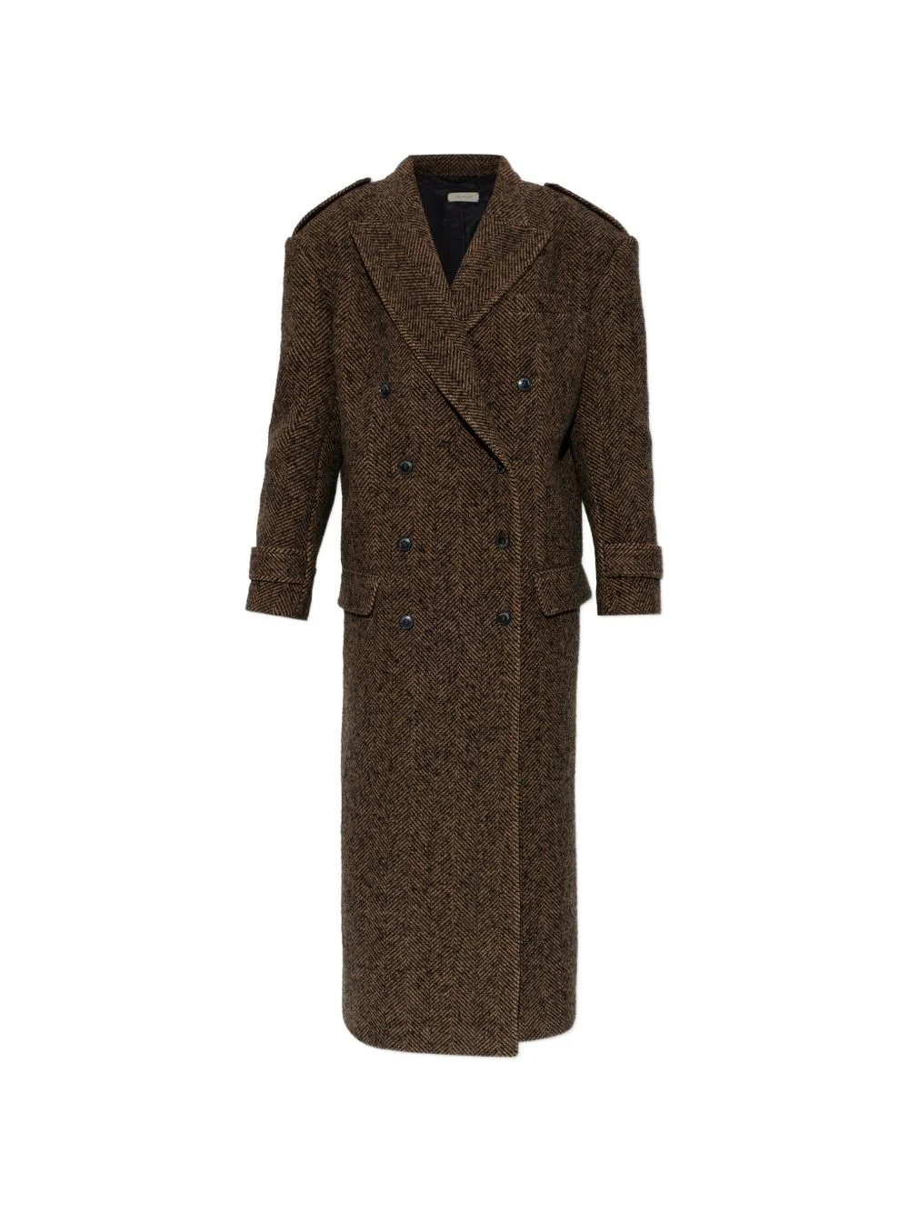 herringbone double-breasted coat - 1