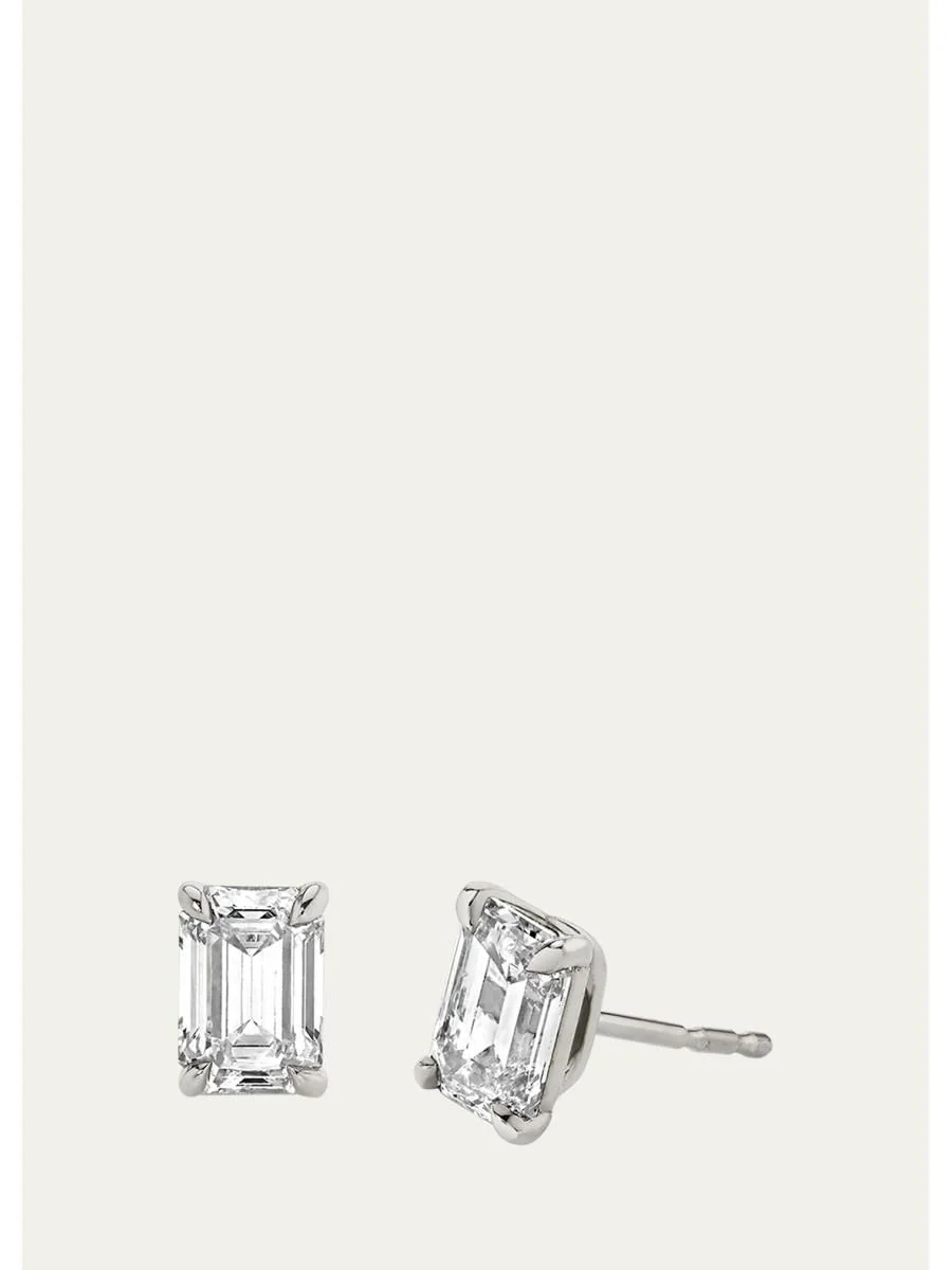 14K White Gold Emerald Solitaire Lab Grown Diamond Stud Earrings, 1.00tcw - 1