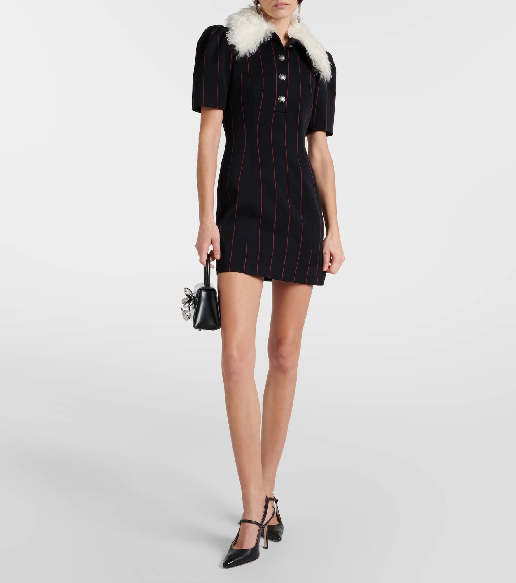 Pinstripe collared wool-blend minidress - 2