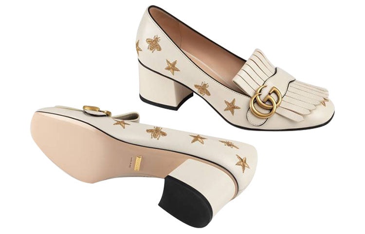 (WMNS) Gucci Marmont Embroidered Leather Mid-heel Pump 'Bee Star-White' 551548-D3V00-9022 - 3