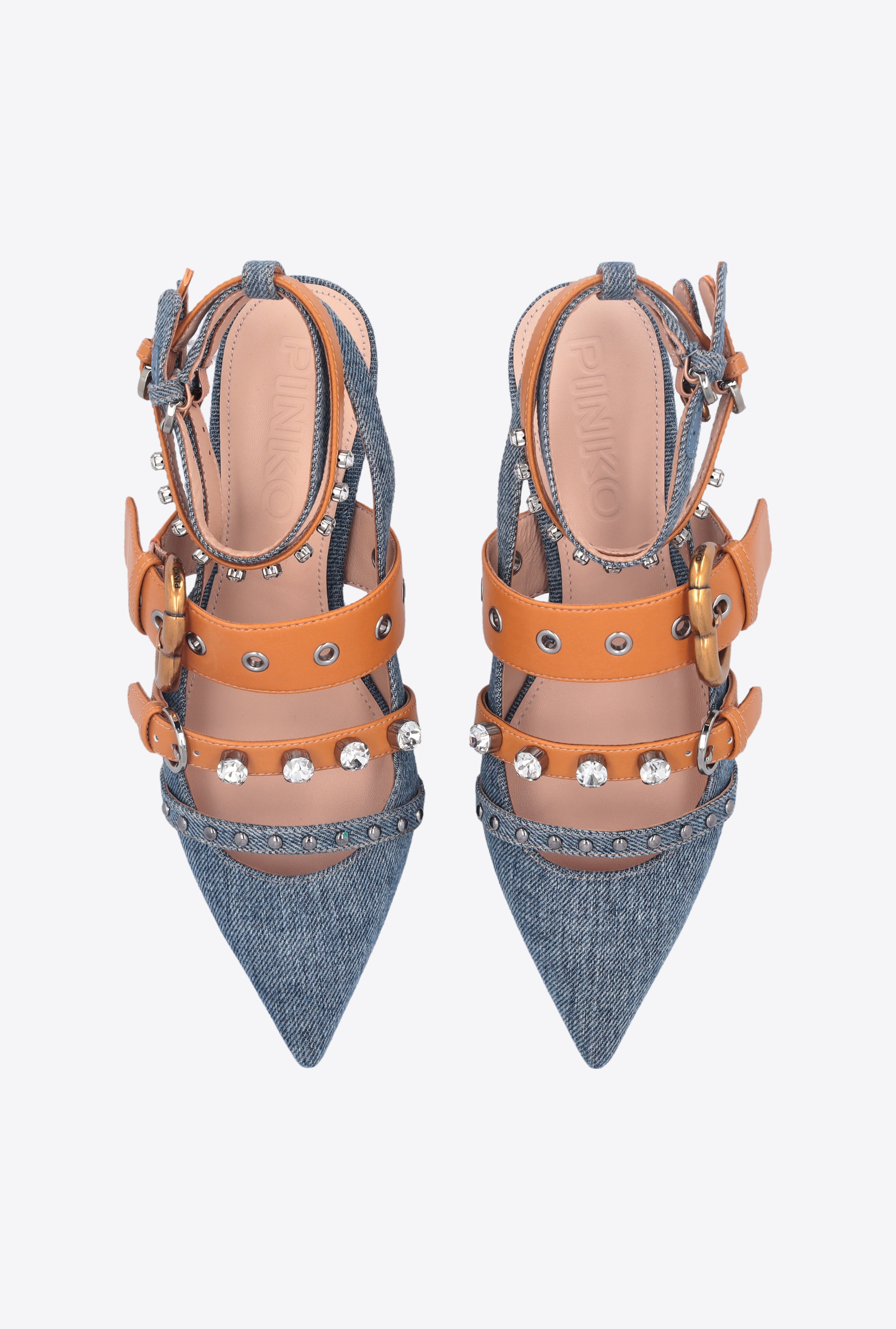 DENIM POINTED-TOE SLINGBACKS WITH RHINESTONES - 8