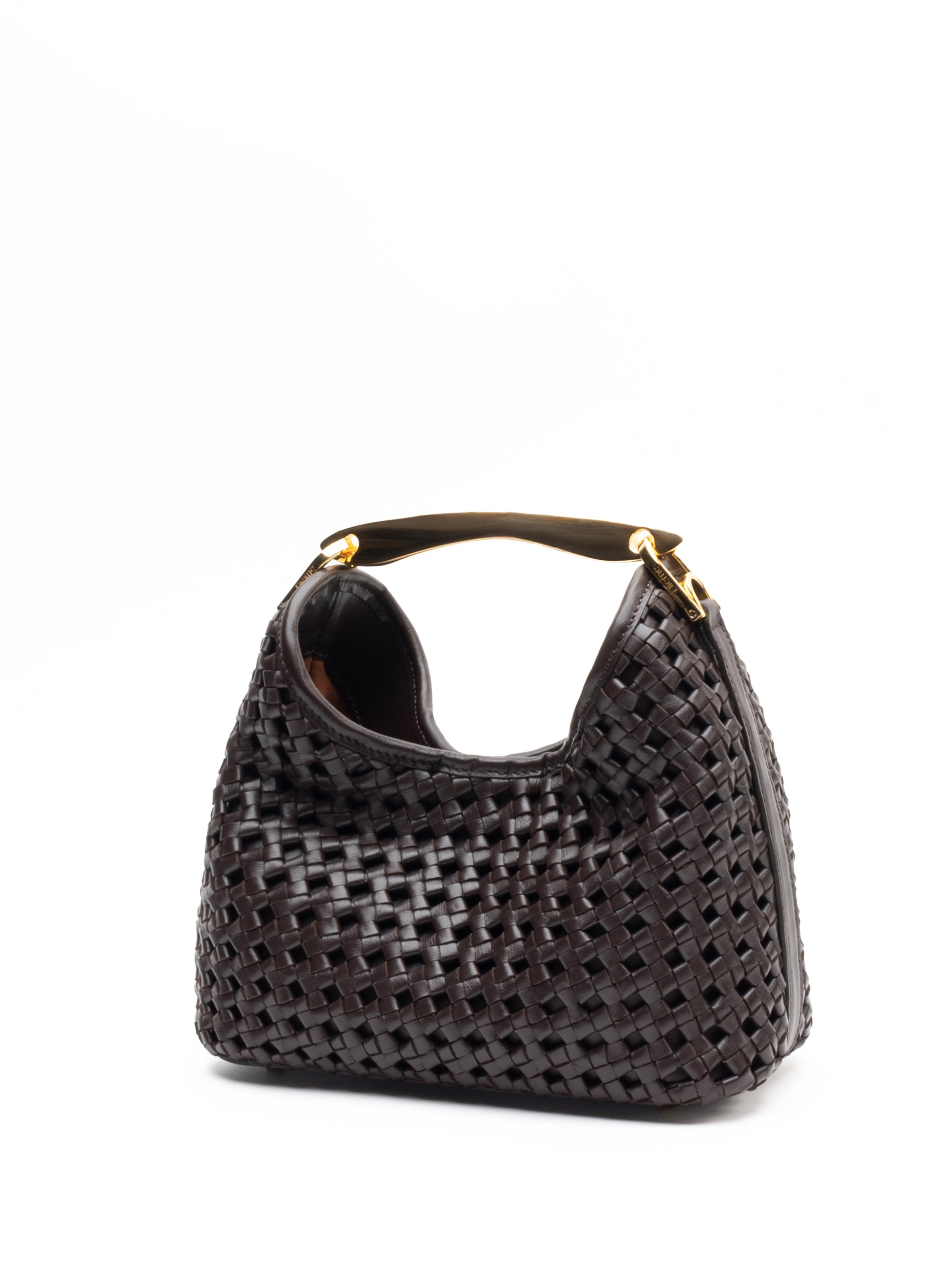 Small Boomerang Woven Leather Dark Brown - 6