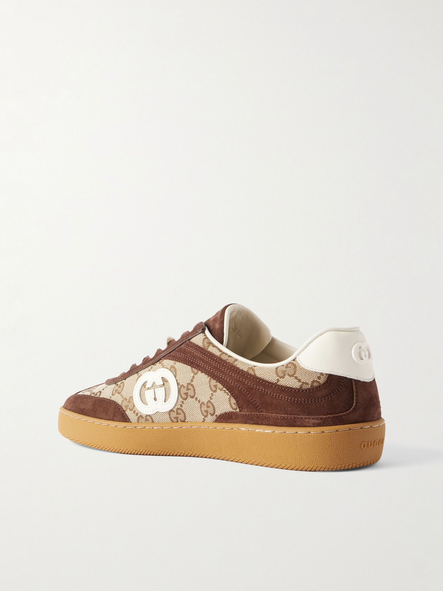 G74 Suede and Leather-Trimmed Monogrammed Canvas Sneakers Brown - 4