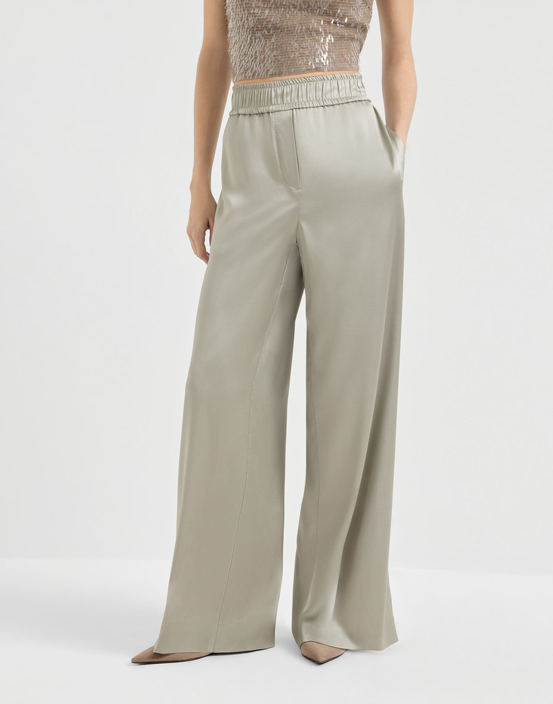 Brunello Cucinelli Stretch silk satin track trousers outlook