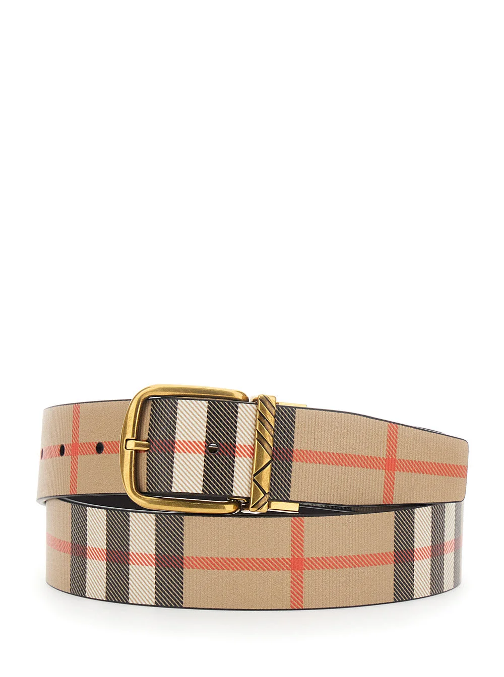 Burberry Men Beige Reversible Belt With Buckle Closure And All-Over Check Motif In Leather Man - 1