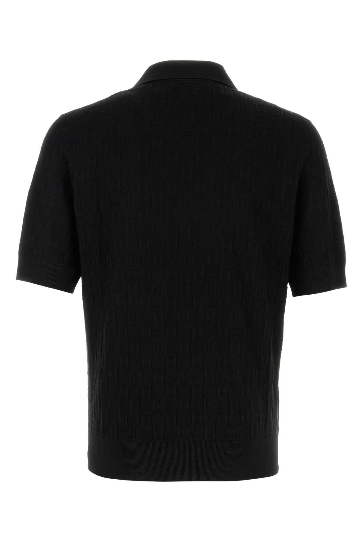 Dolce & Gabbana Men Black Stretch Silk Blend Polo Shirt - 2