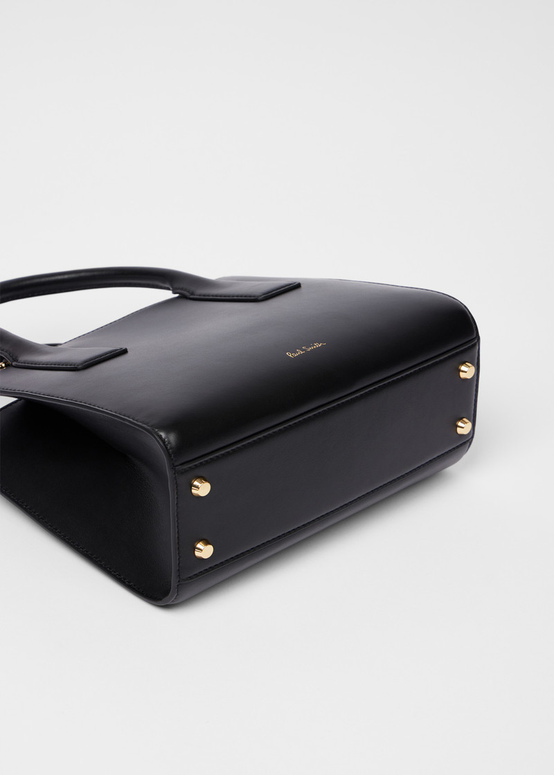 Women's Black Leather 'Signature Stripe' Top Handle Bag 4