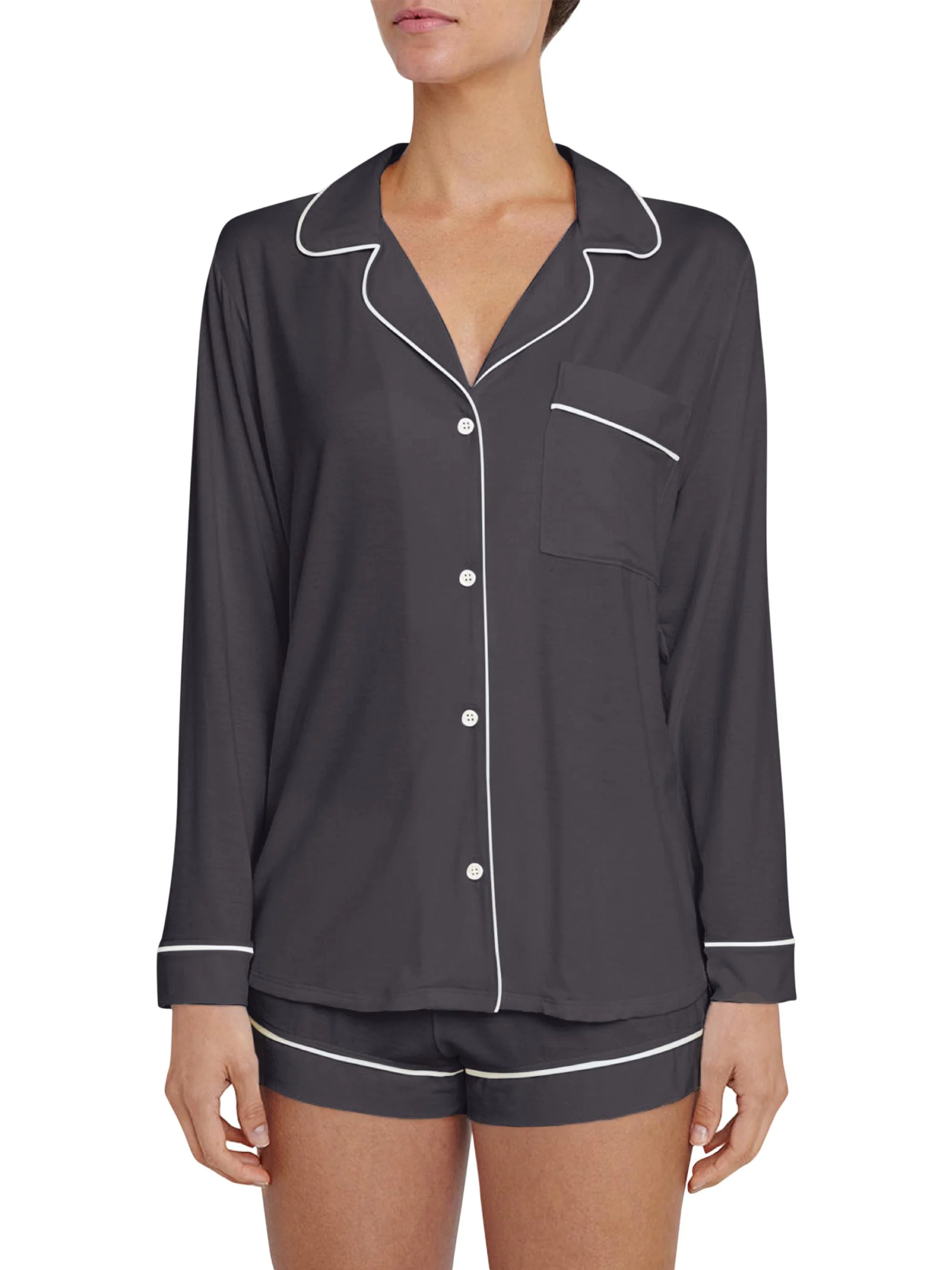 Women's Gisele 2-Piece Piped Pajama Set - Graphite - 1
