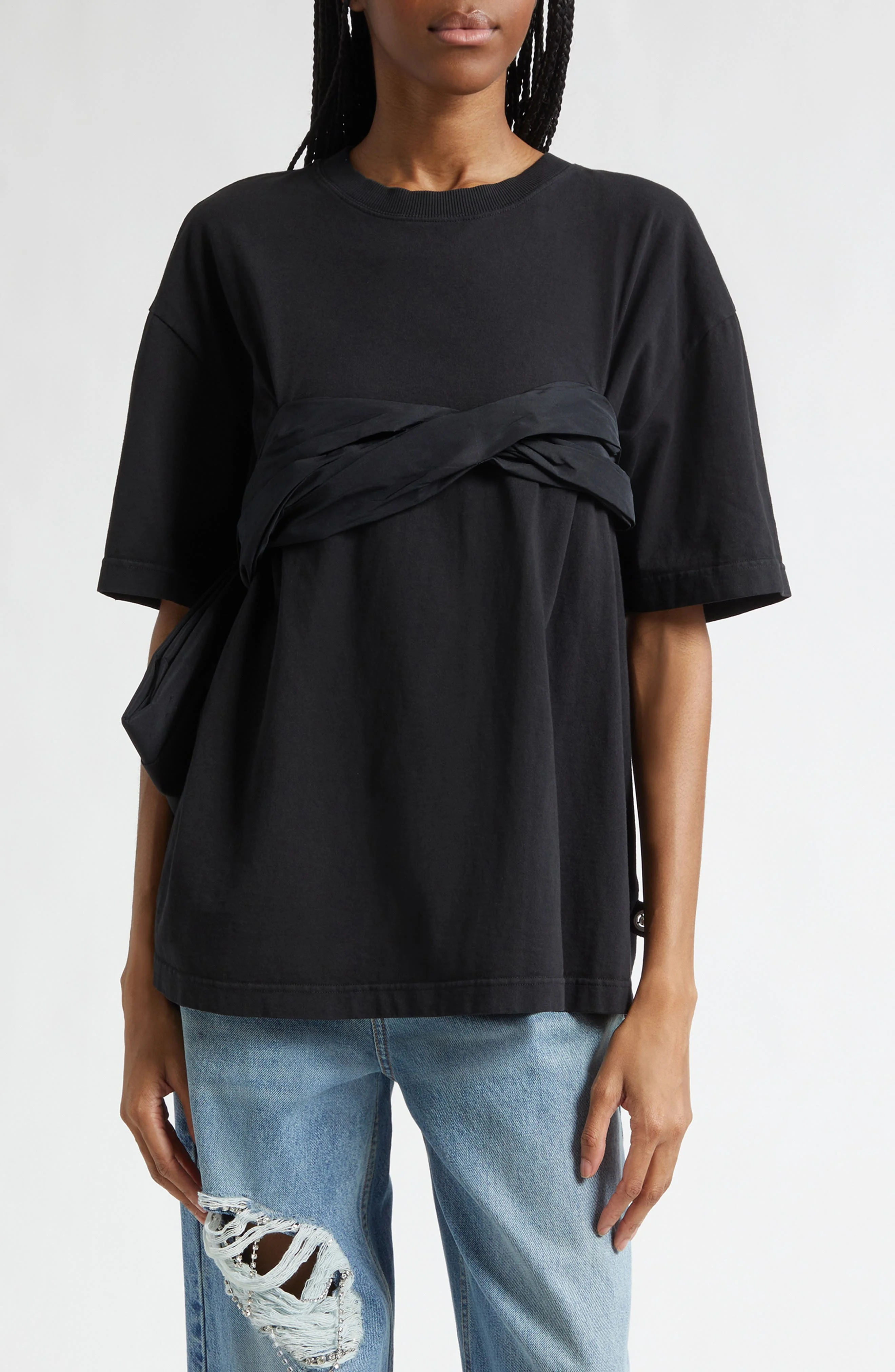 Area Taffeta Knot T-Shirt in Washed Black at Nordstrom - 1