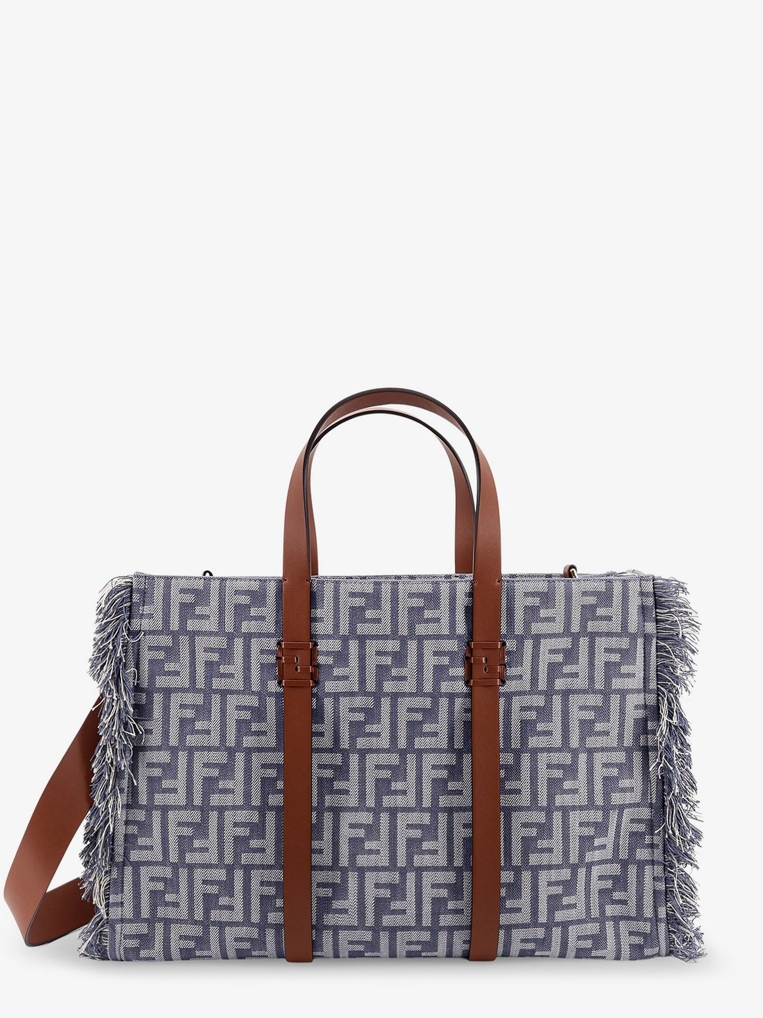 SUMMER TOTE FF JACQUARD FABRIC SHOULDER BAG WITH FRINGES - 1