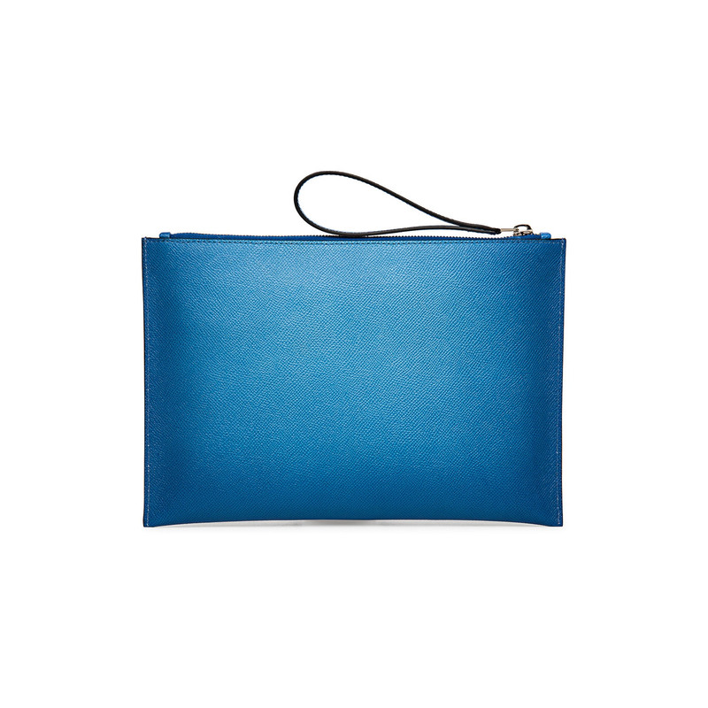 Santoni Light blue saffiano leather pouch outlook