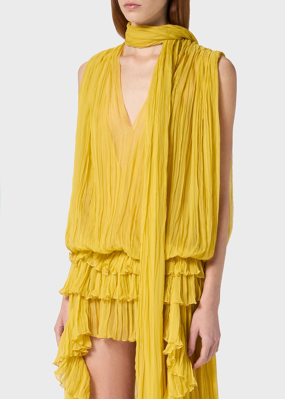 PLEATED ASYMMETRIC DRESS IN SILK CHIFFON - 5