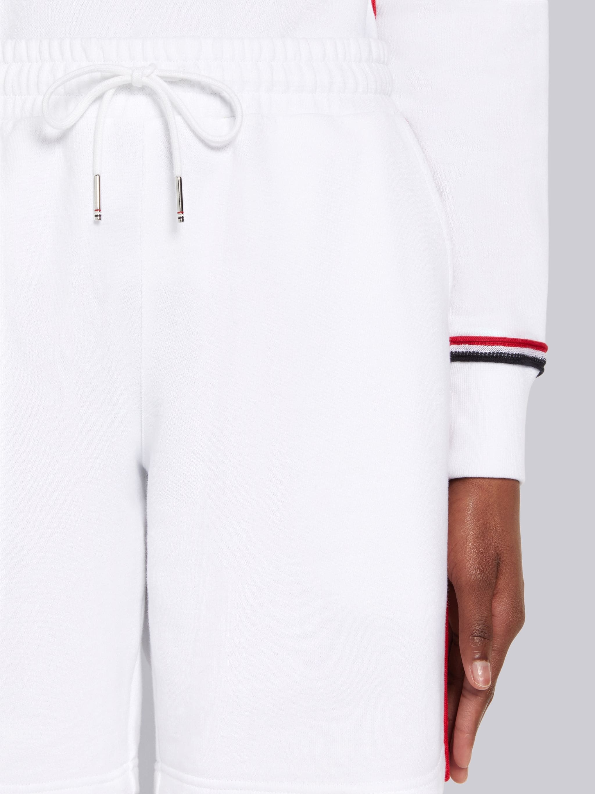 White Cotton Loopback Contrast Stripe Framing Mid-thigh Shorts - 5