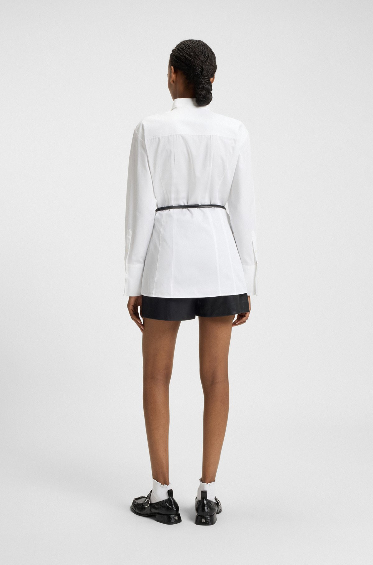 SLIM-FIT LONG-LENGTH BLOUSE WITH FAUX-LEATHER BELT - 5