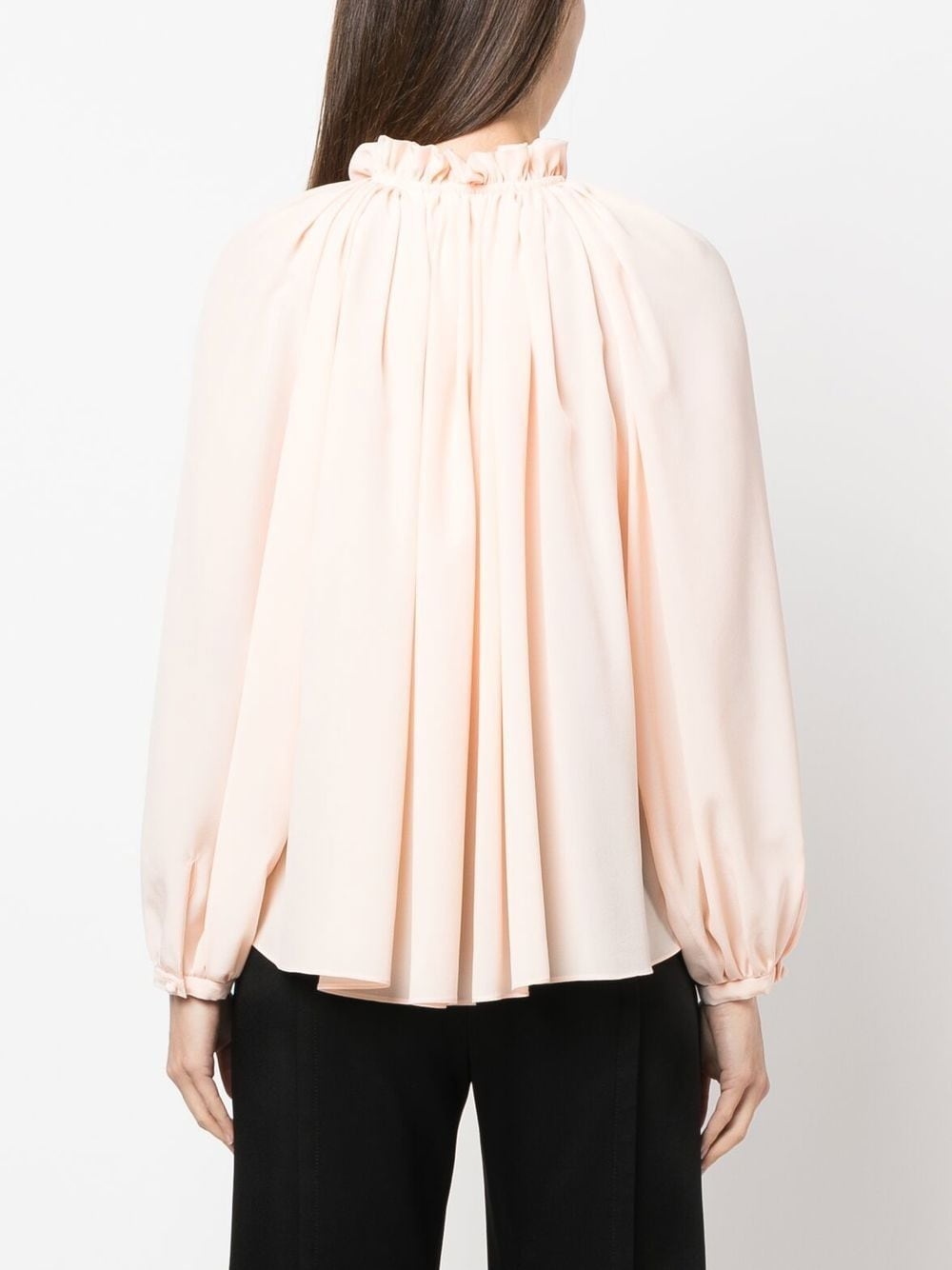 pleated-neckline silk blouse - 4