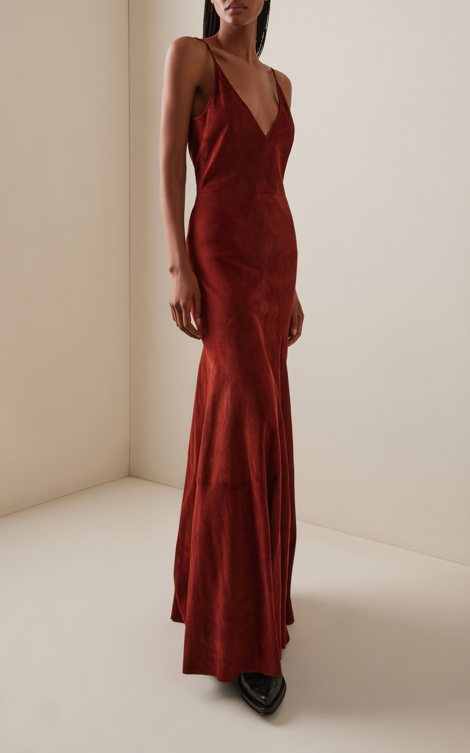 Brigita V-Neck Suede Maxi Dress brown - 2