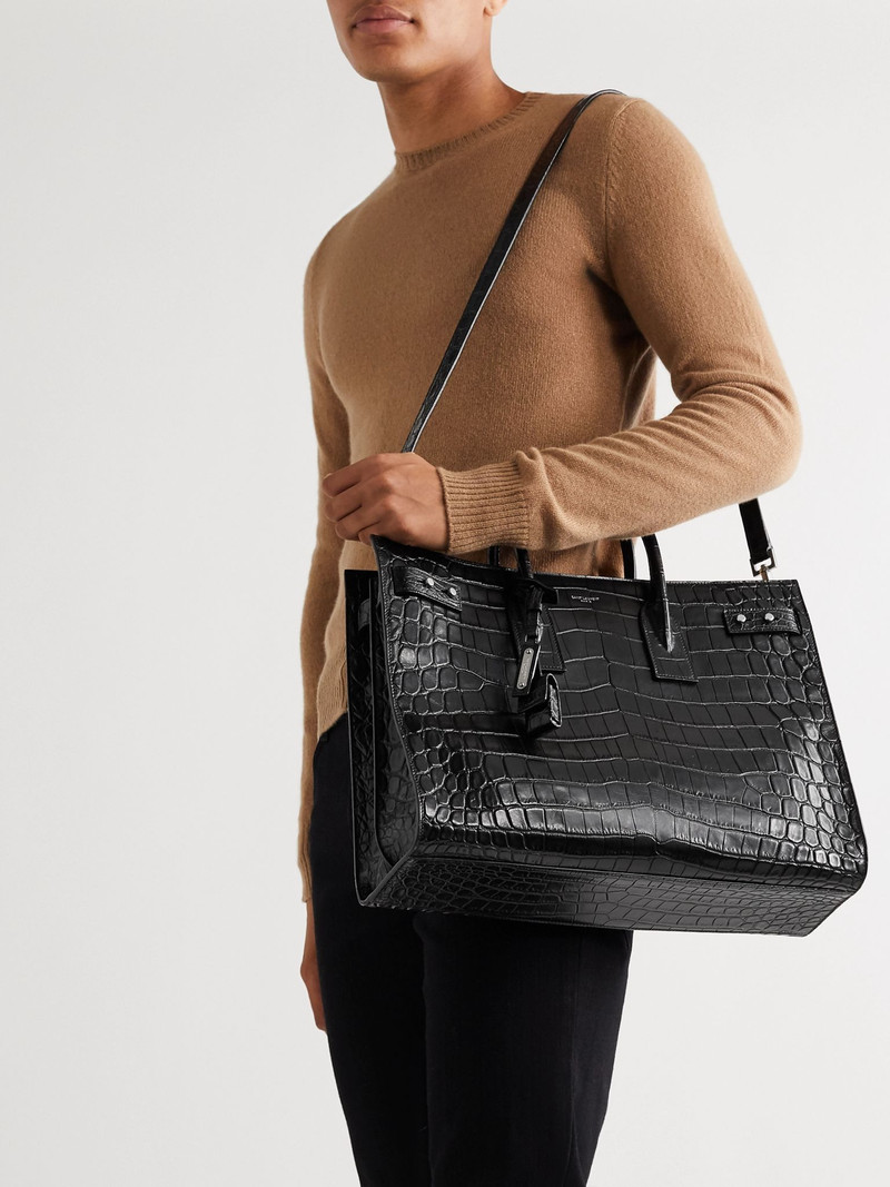 SAINT LAURENT Croc-Effect Leather Tote Bag Black outlook