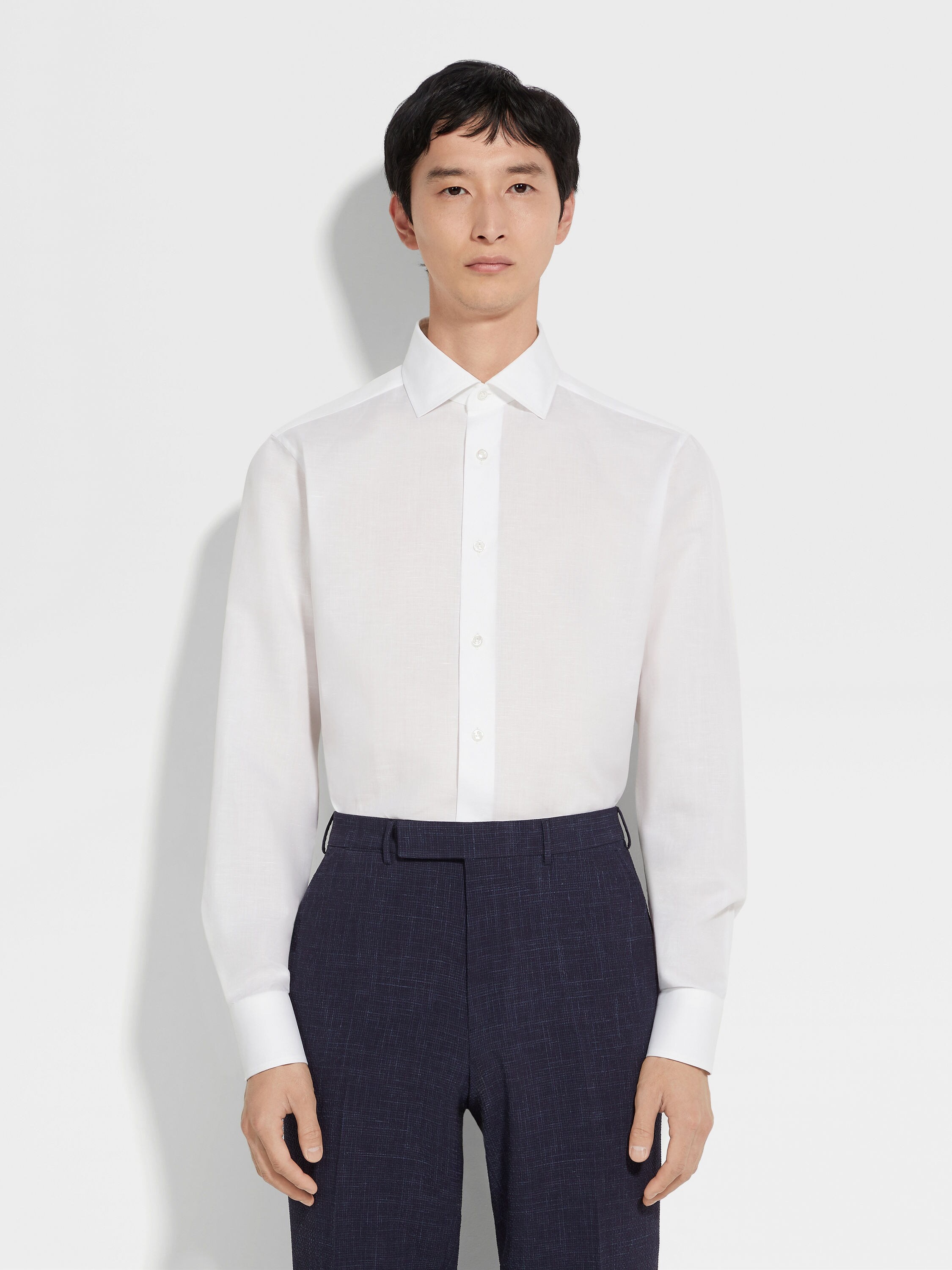 OPTICAL WHITE CENTOVENTIMILA COTTON AND LINEN SHIRT - 3