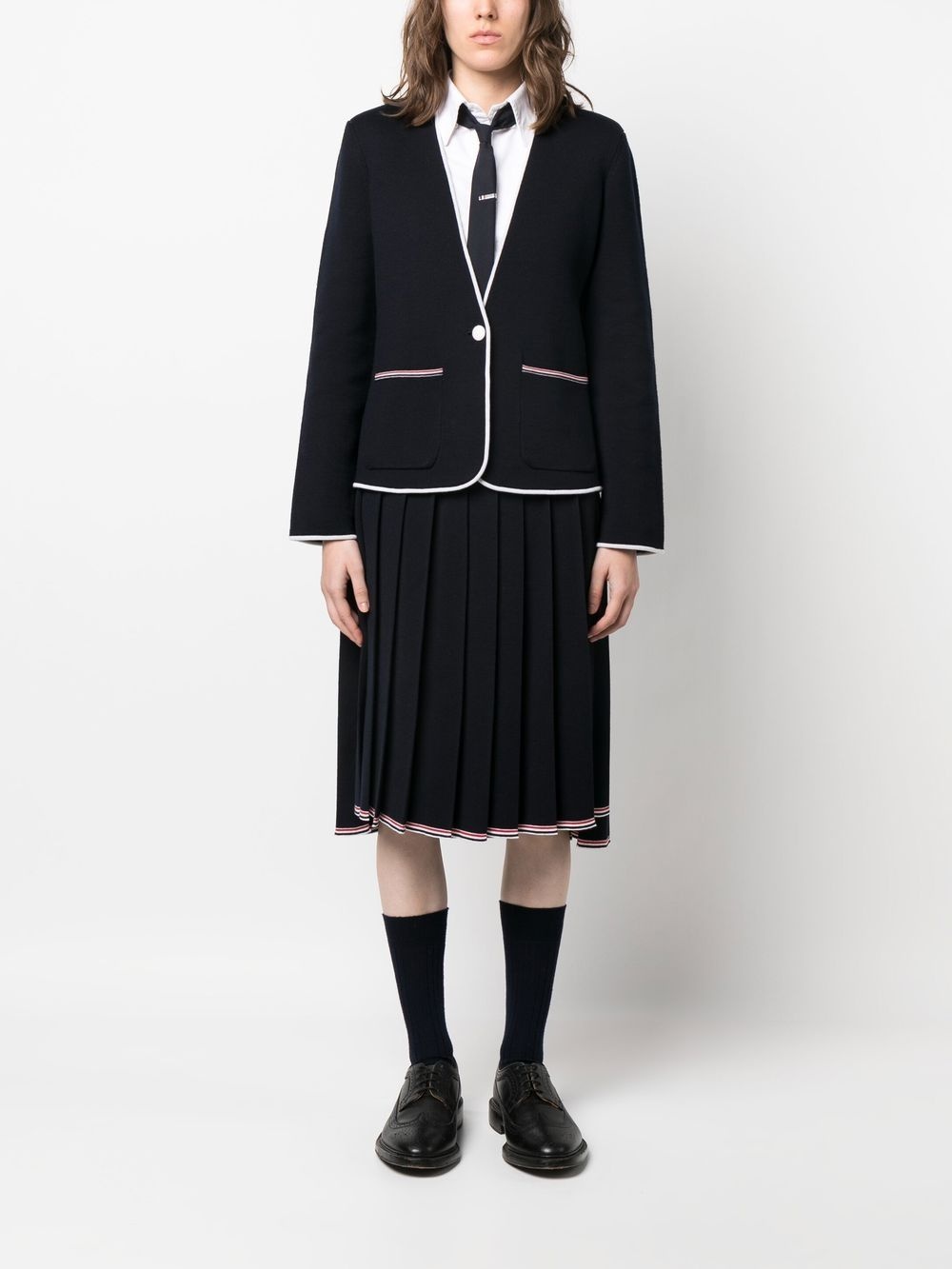 contrasting-trim collarless jacket - 2