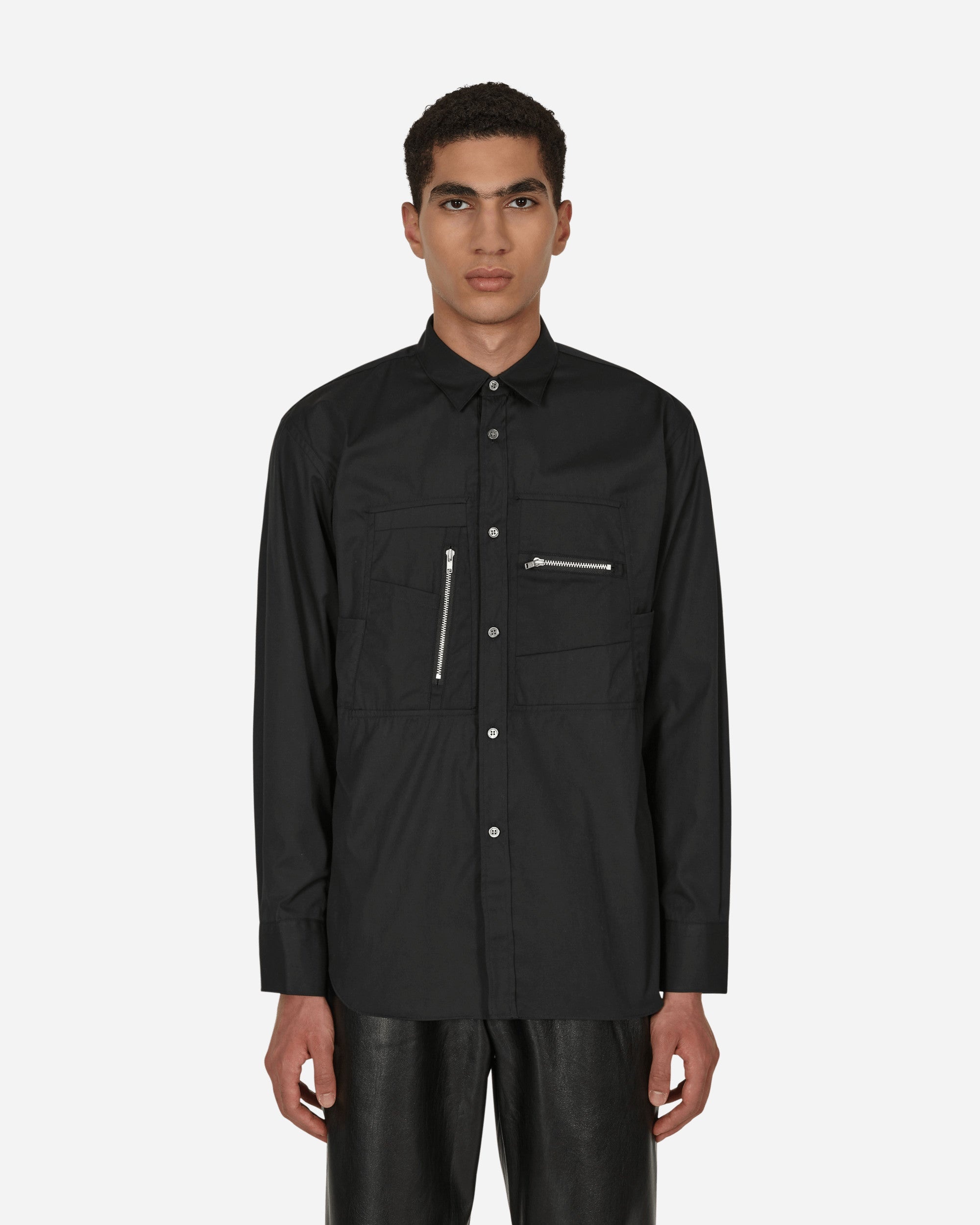 Poplin Zip Shirt Black - 1