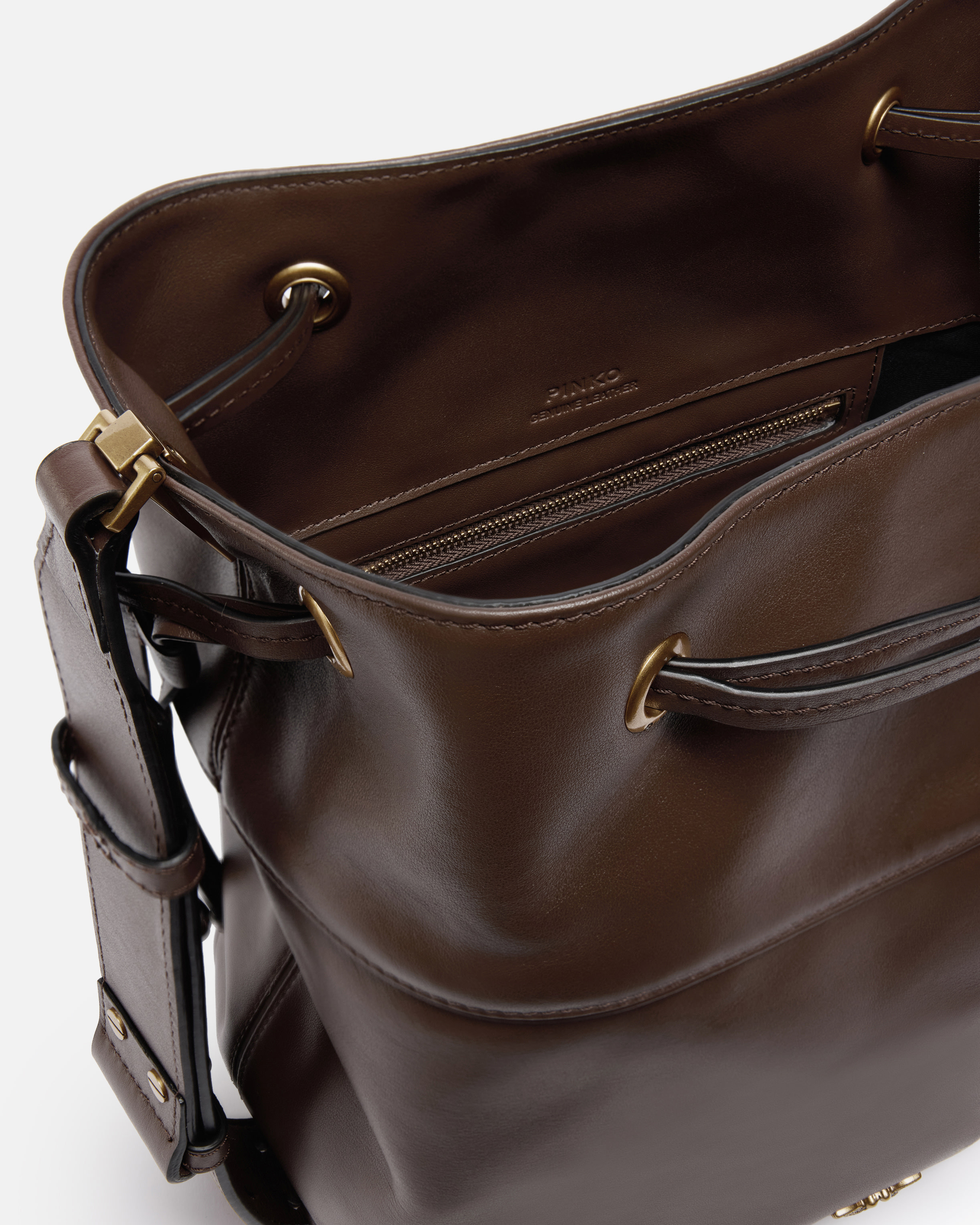 LEATHER BUCKET BAG WITH LOVE BIRDS LOGO - 4