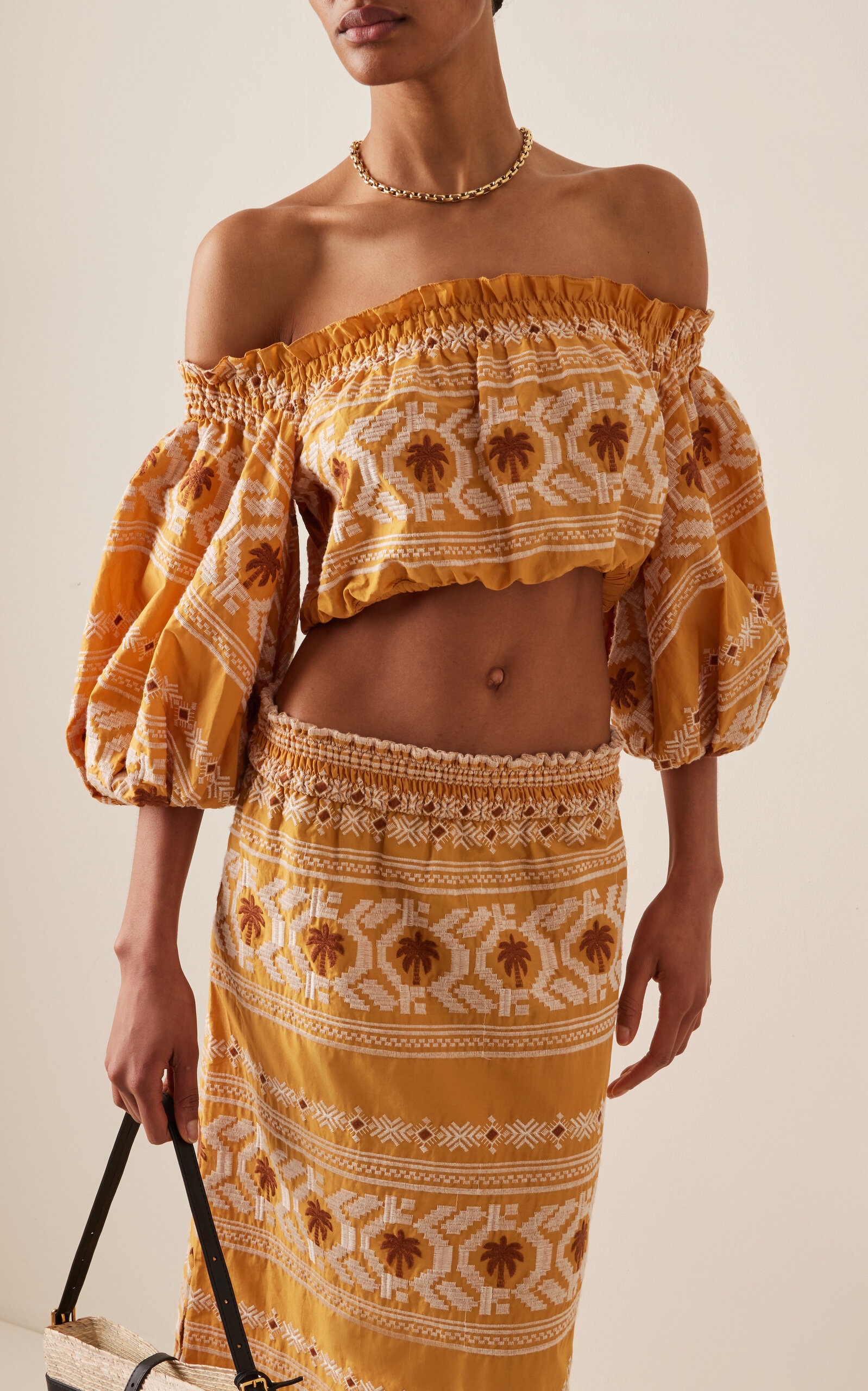 Cañaveral Embroidered Cotton-Blend Crop Top yellow - 2