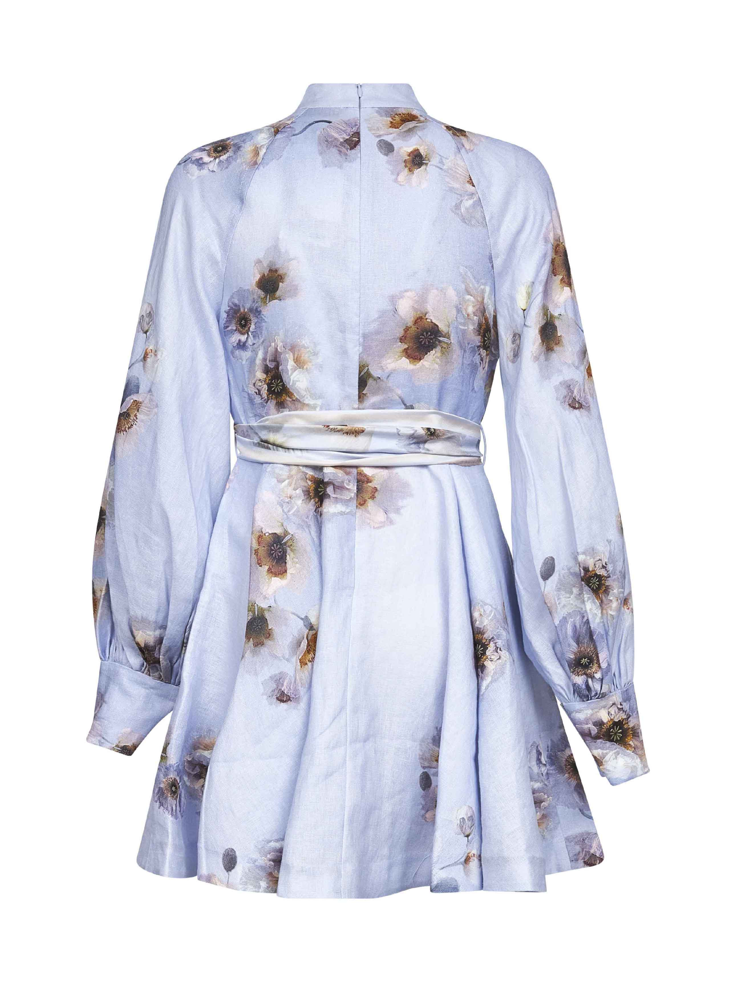 Lilac Poppy print linen Hypnotic mini dress - 2