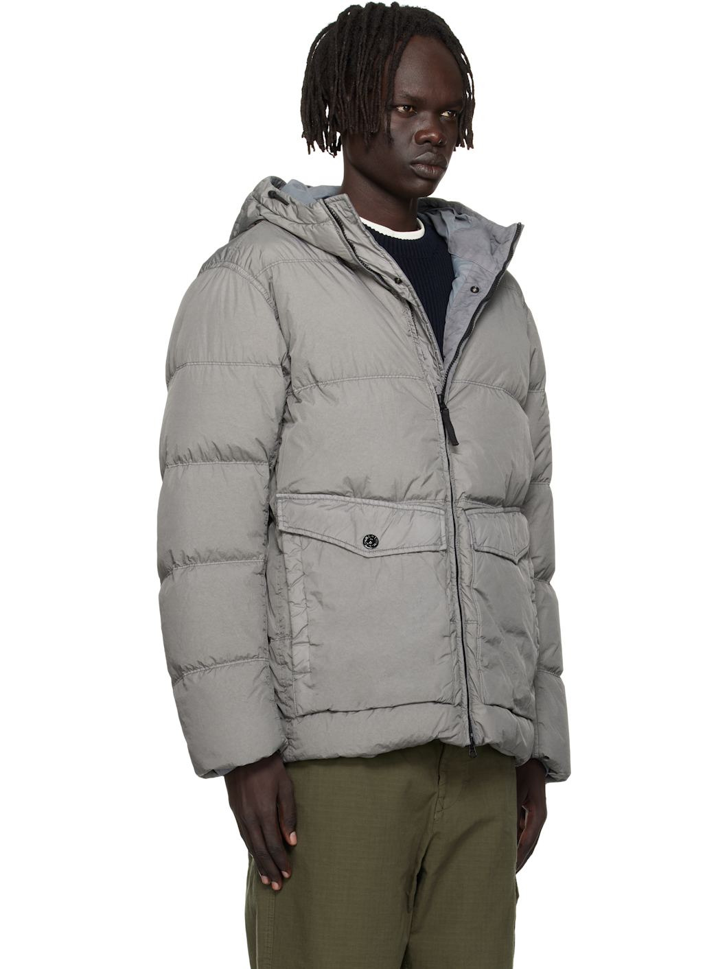 Gray 4100011 Hooded Nylon Down Jacket - 2