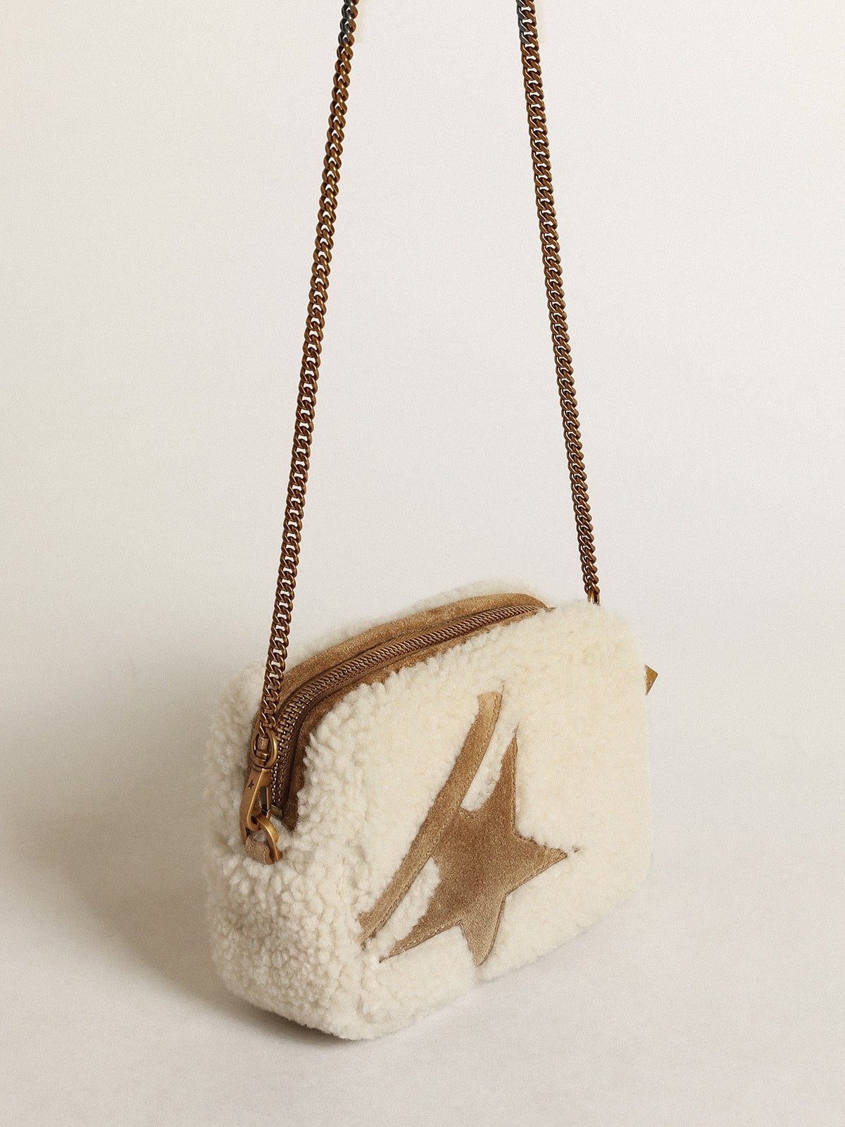 Mini Star Bag in beige shearling with suede star - 2