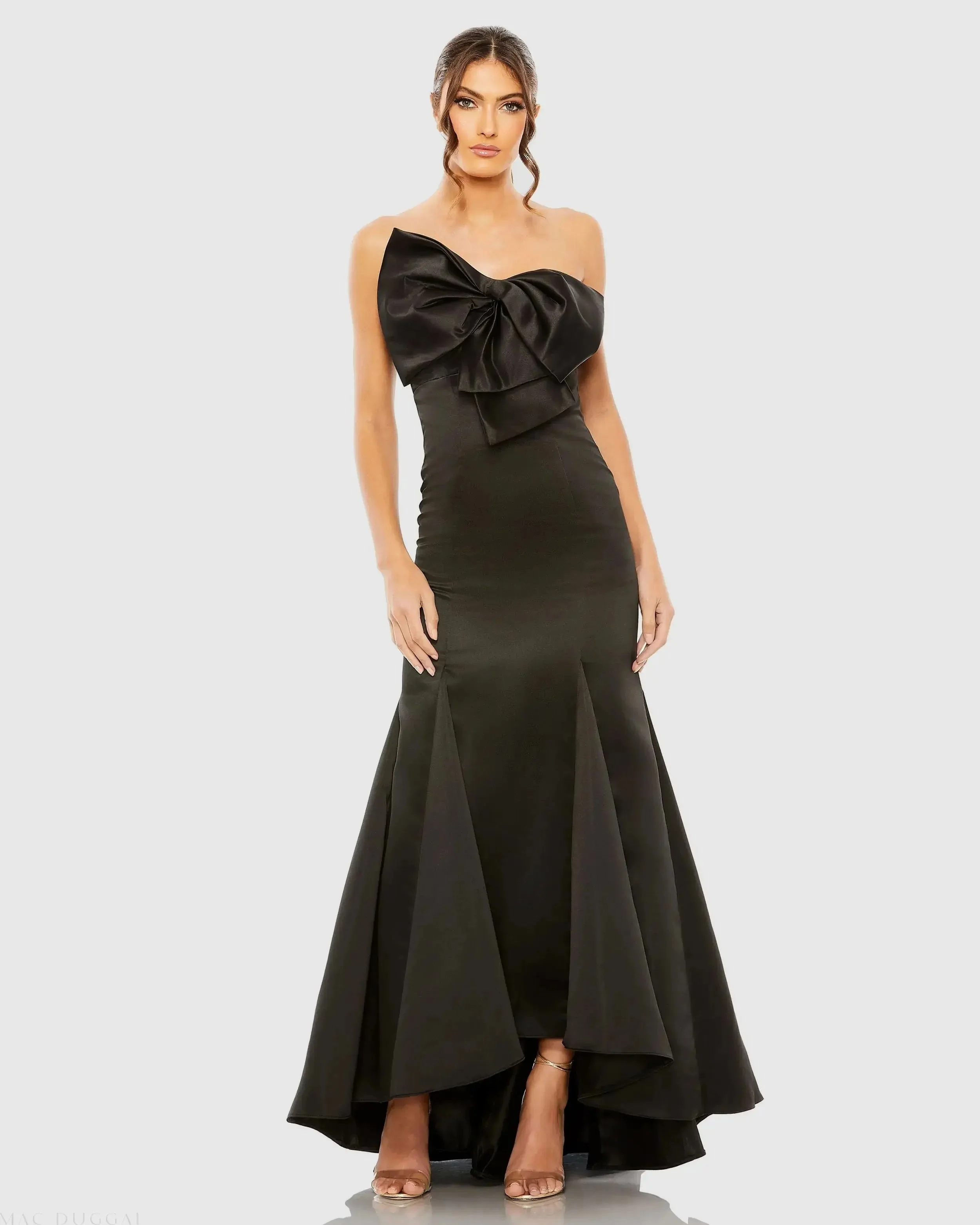 Black Strapless Bow Mermaid Gown - 1