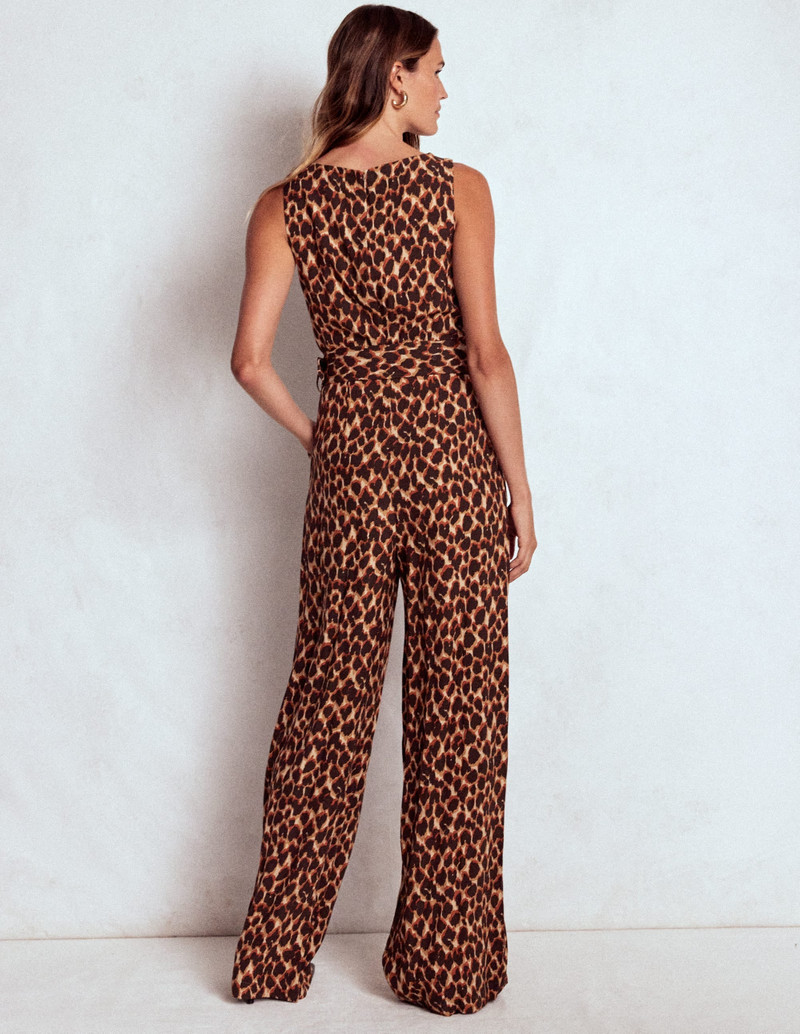 Gwen Slash Neck Jumpsuit-Sand, Abstract Leopard Spot 4
