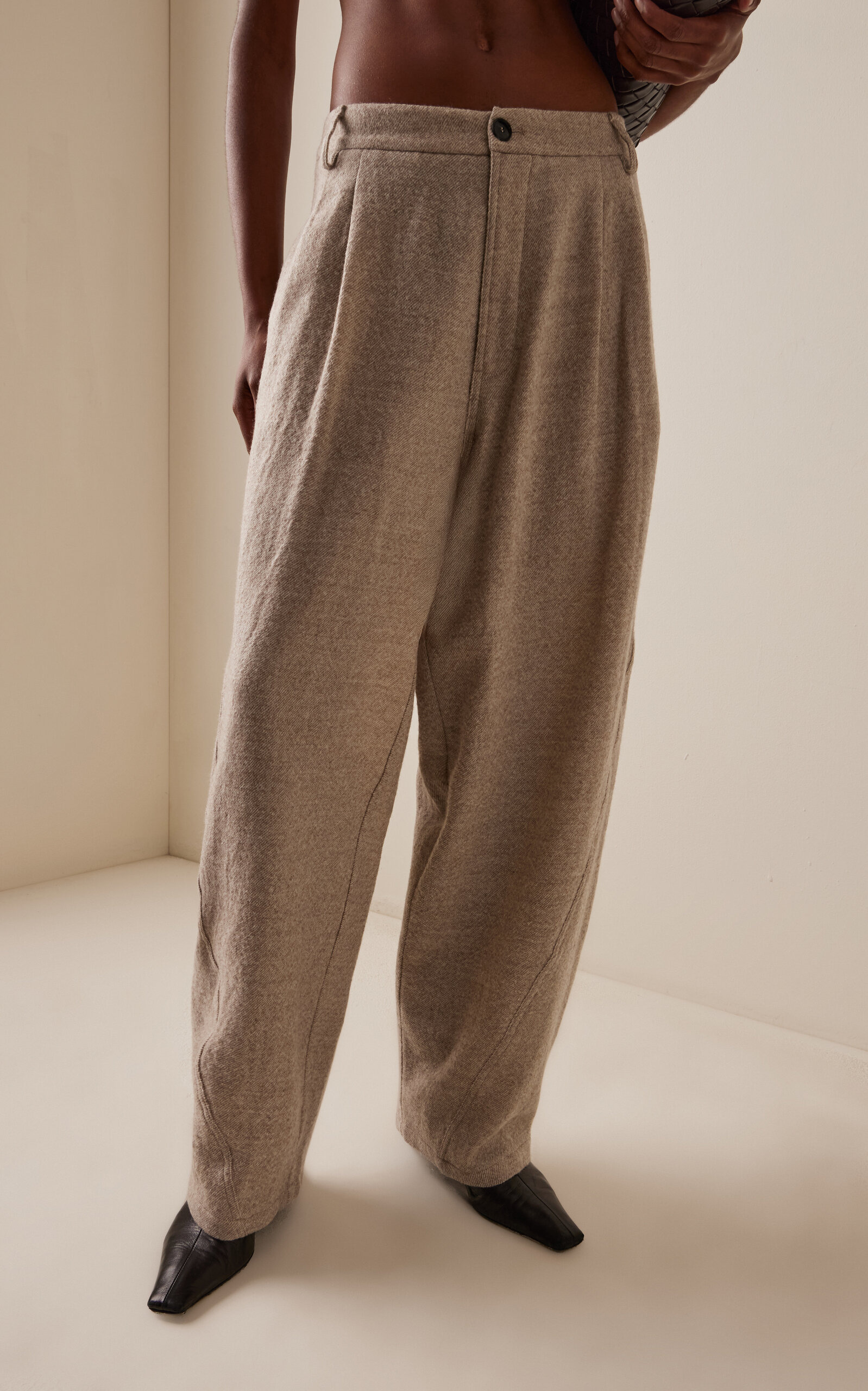 Phebe Pleated Wool Wide-Leg Pants neutral - 3