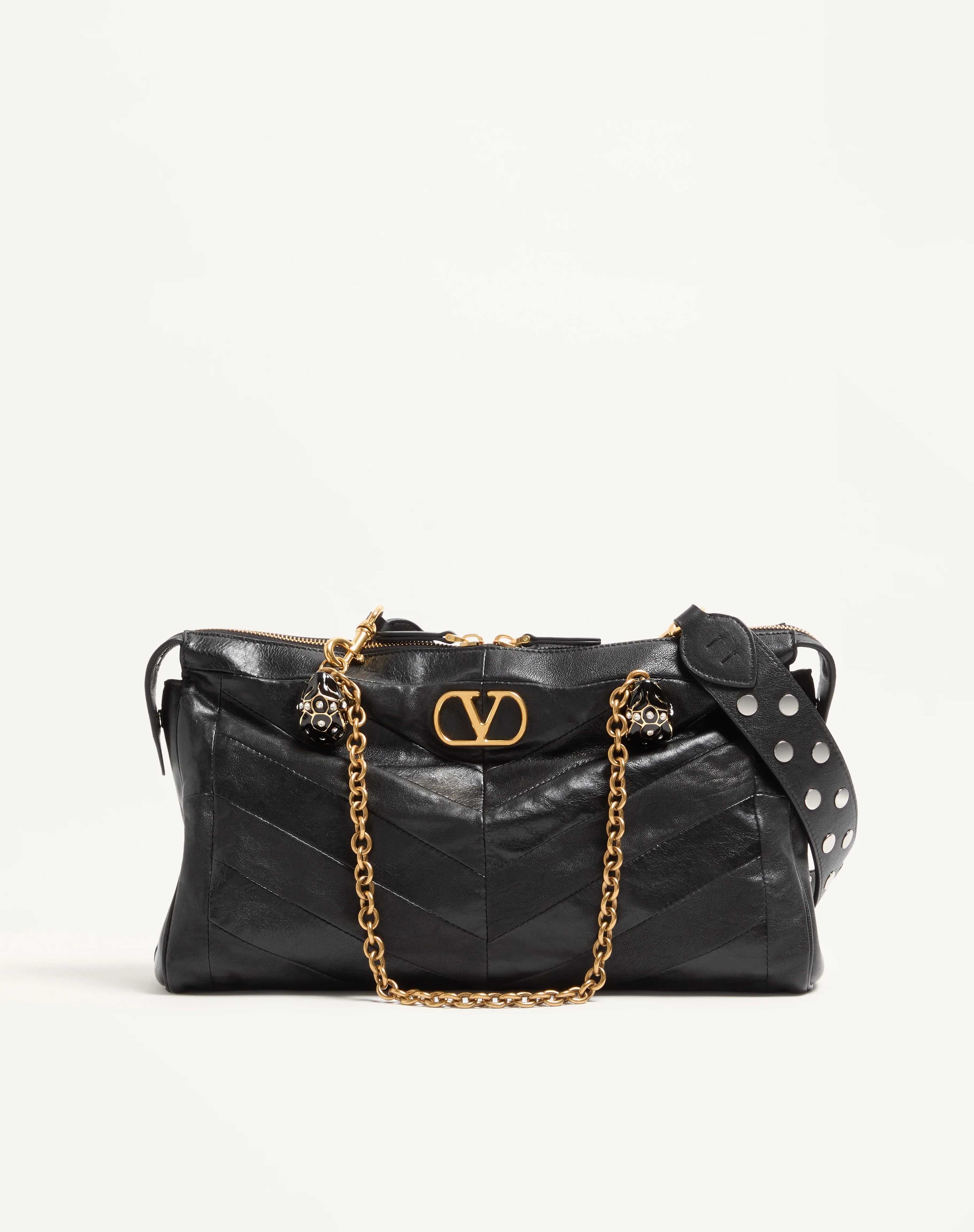 VALENTINO GARAVANI PANTHEA SHOULDER BAG IN NAPPA LEATHER WITH CHEVRON PATTERN - 1