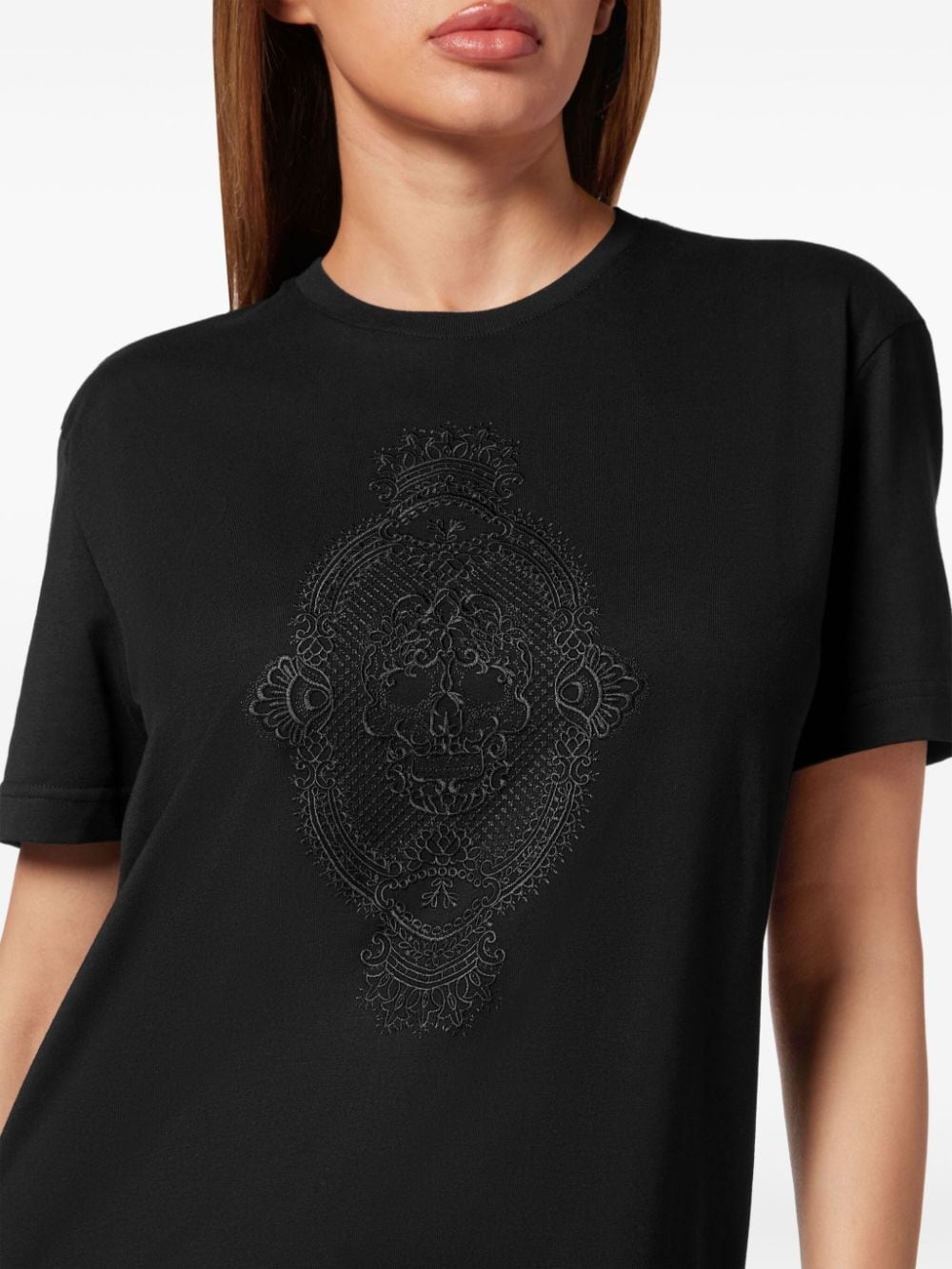 skull-embroidered cotton T-shirt - 4