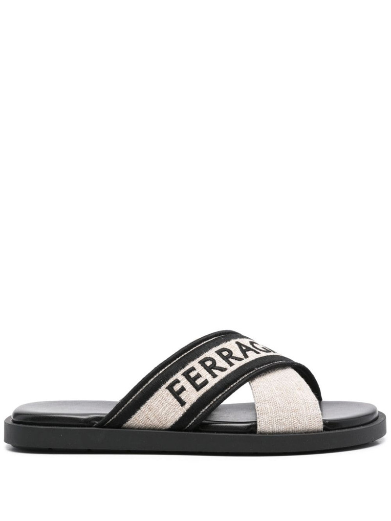 logo-embroidered crossover-strap sandals 1