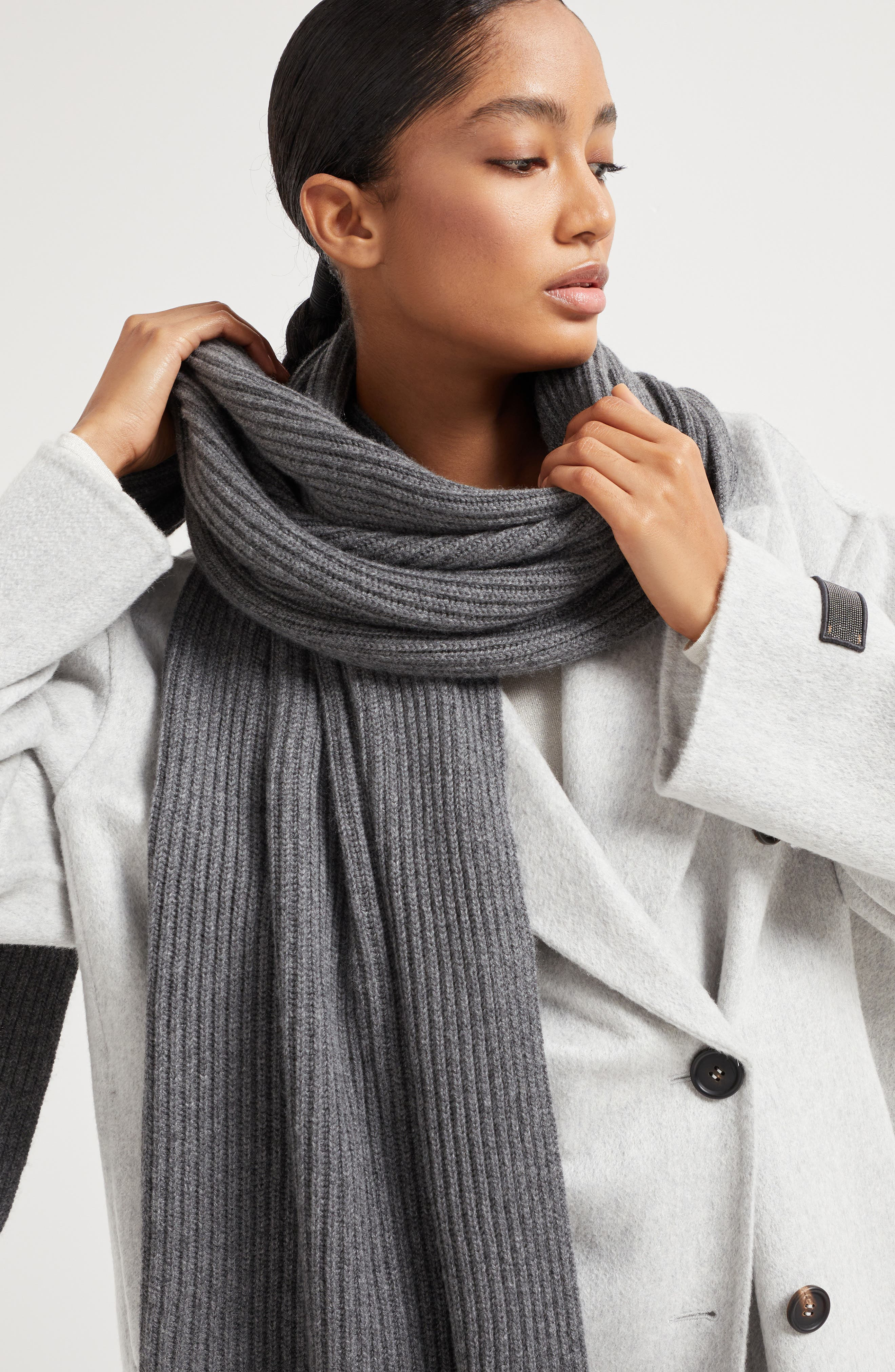 Brunello Cucinelli Knit scarf in Medium Grey at Nordstrom - 5