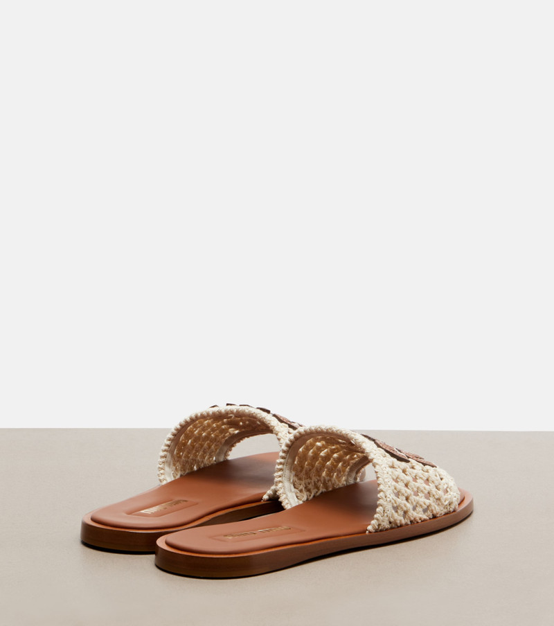 Miu Miu Leather-trimmed crochet slides outlook