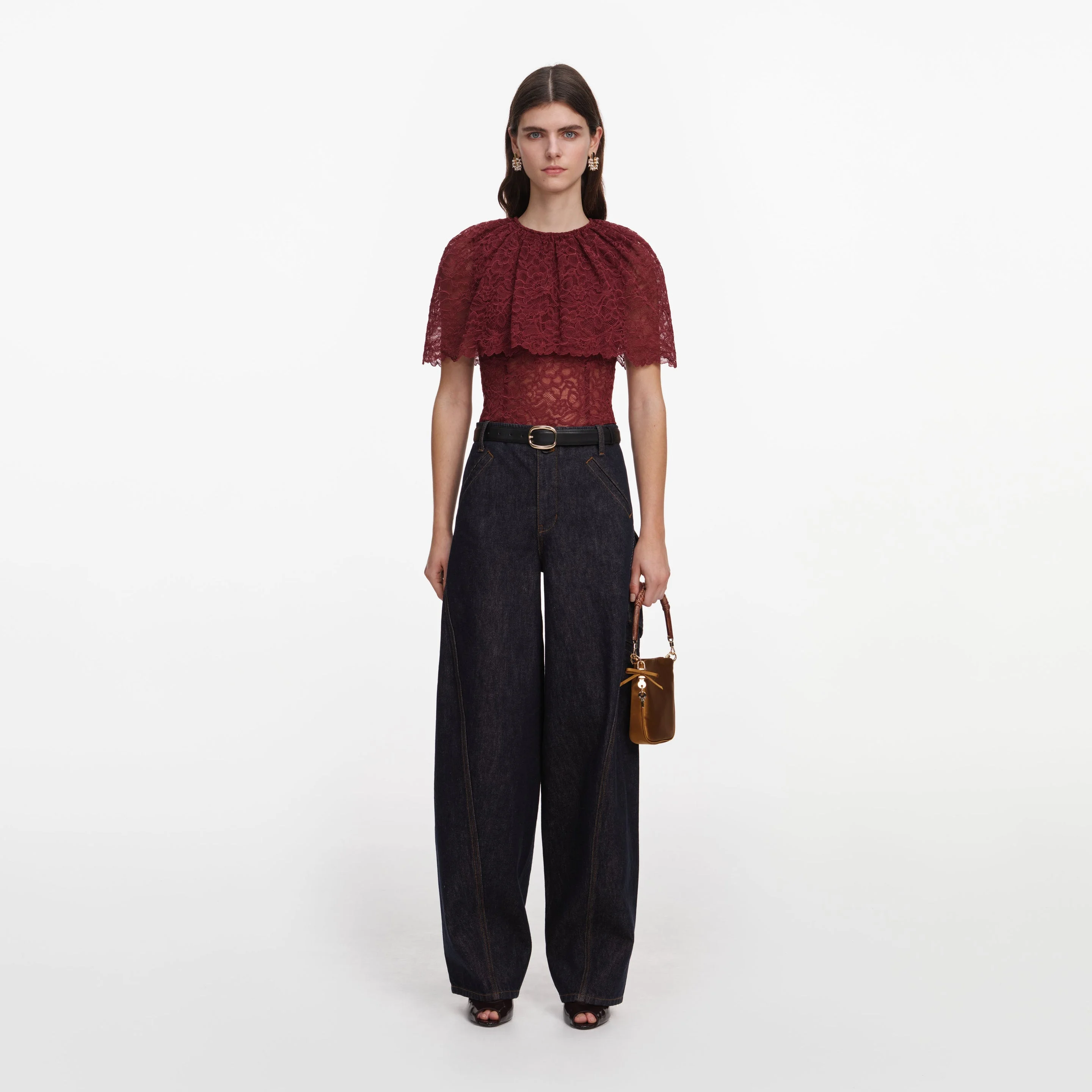 Burgundy Lace Cape Top - 1