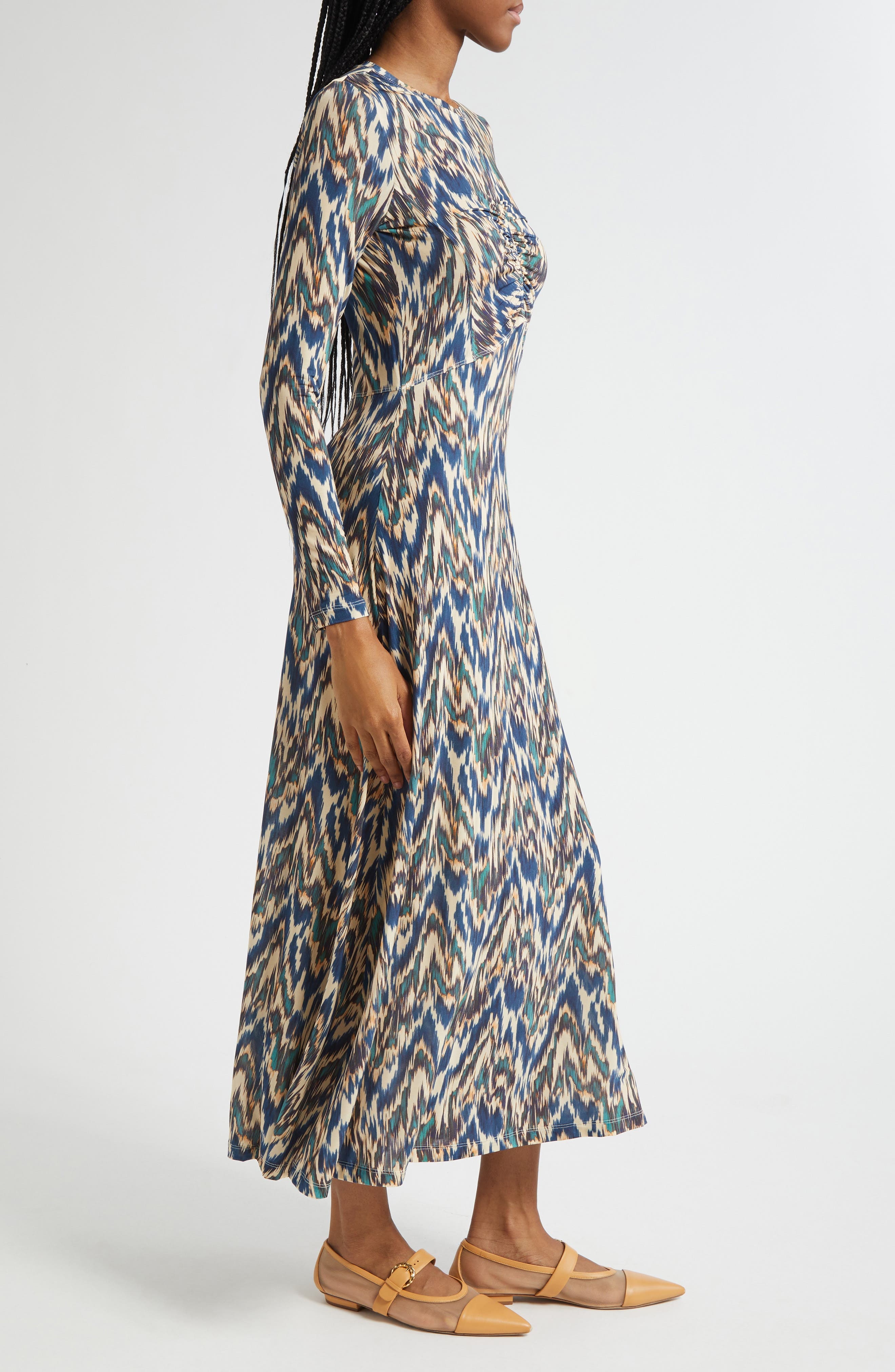 Ulla Johnson Naia Long Sleeve Ruched Maxi Dress in Riverslate at Nordstrom - 3
