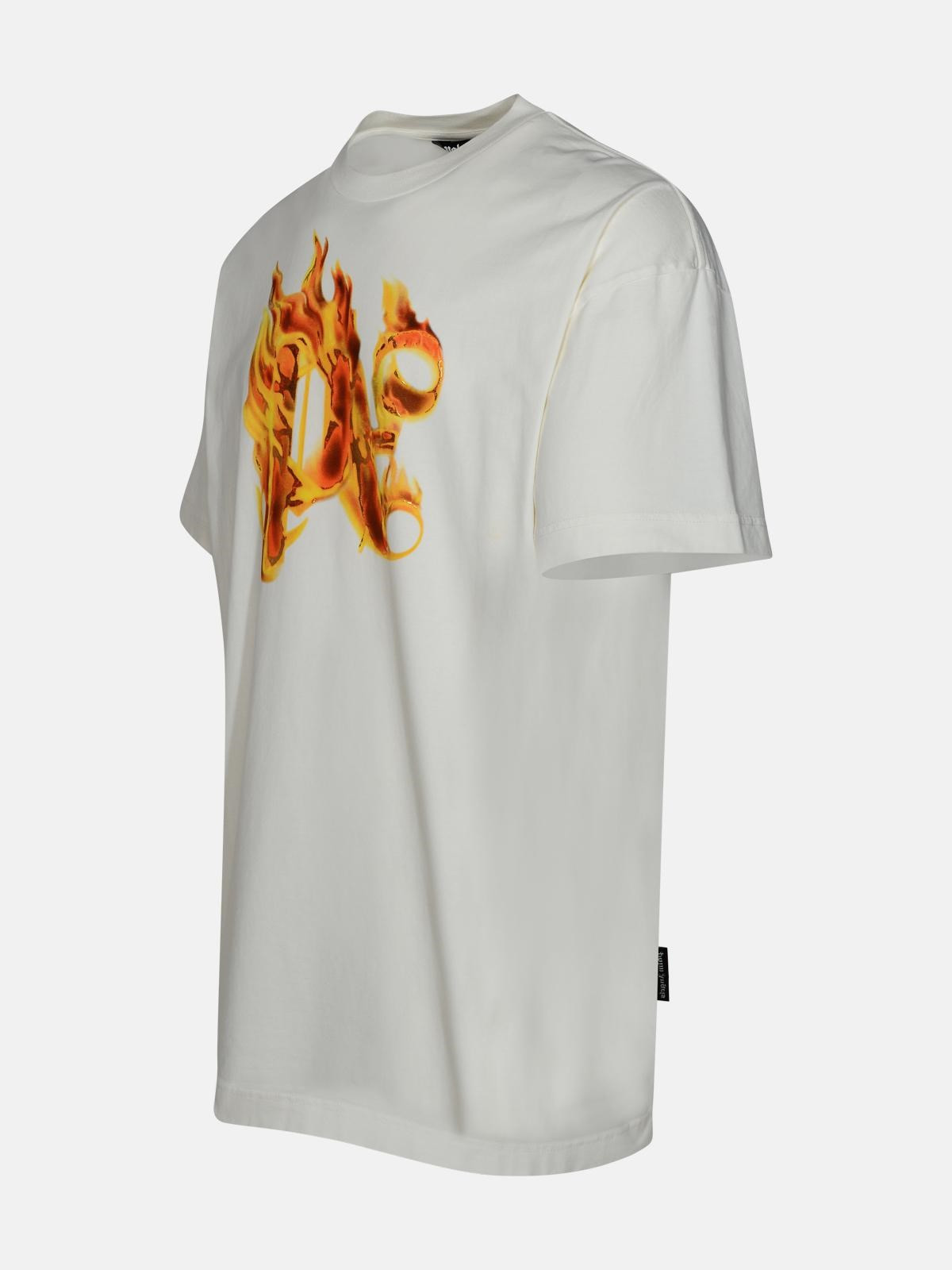'BURNING MONOGRAM' WHITE COTTON T-SHIRT - 2
