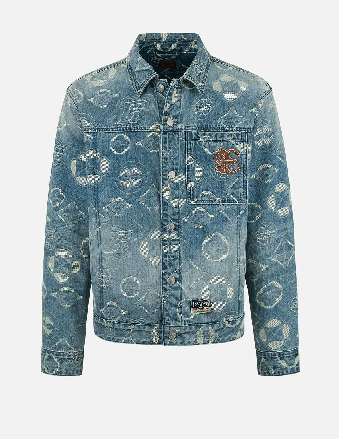 Allover Kamon Jacquard Loose Fit Denim Jacket - 1