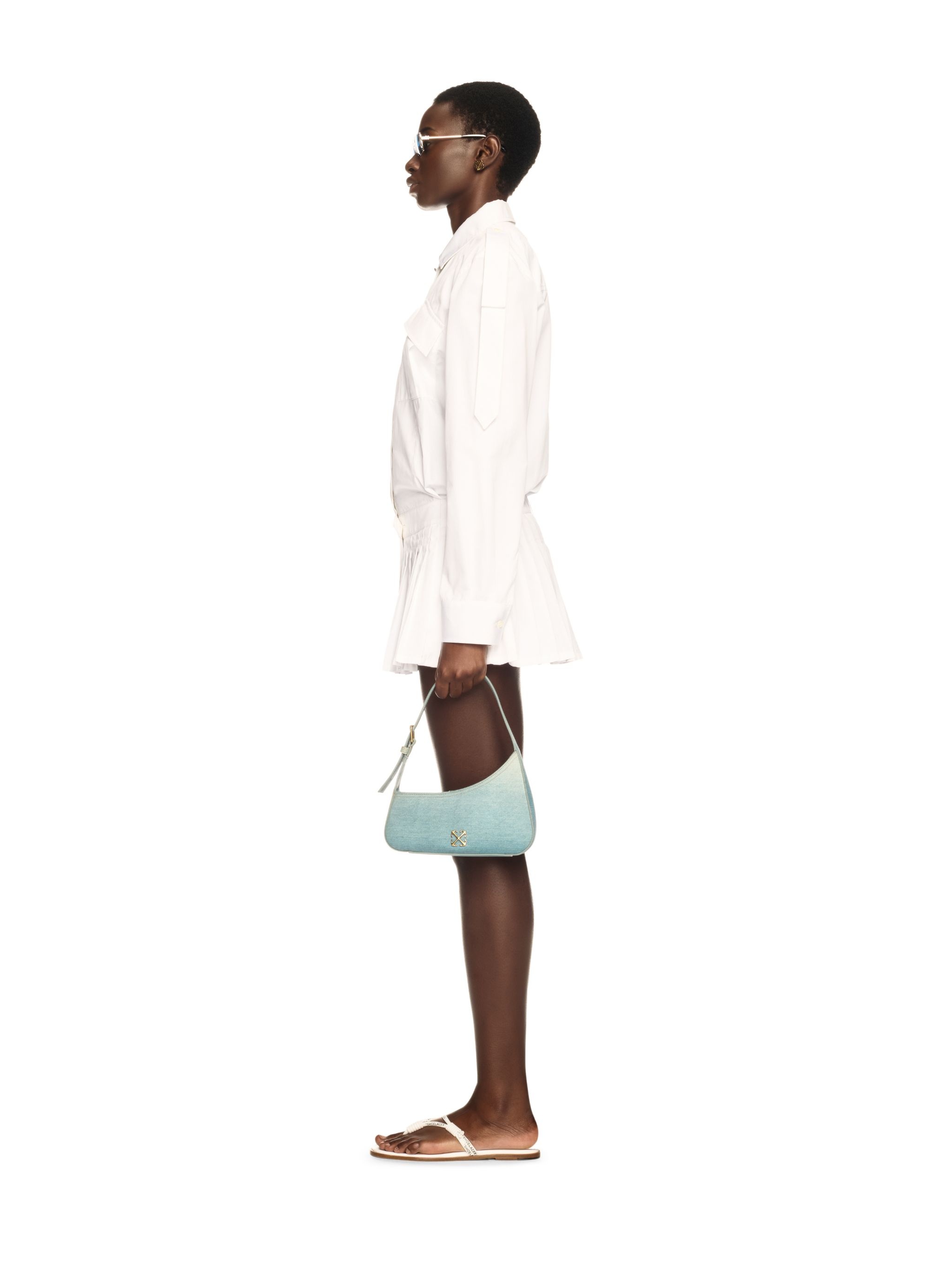 Light Blue Denim Leather Jitney Shoulder Bag - 7