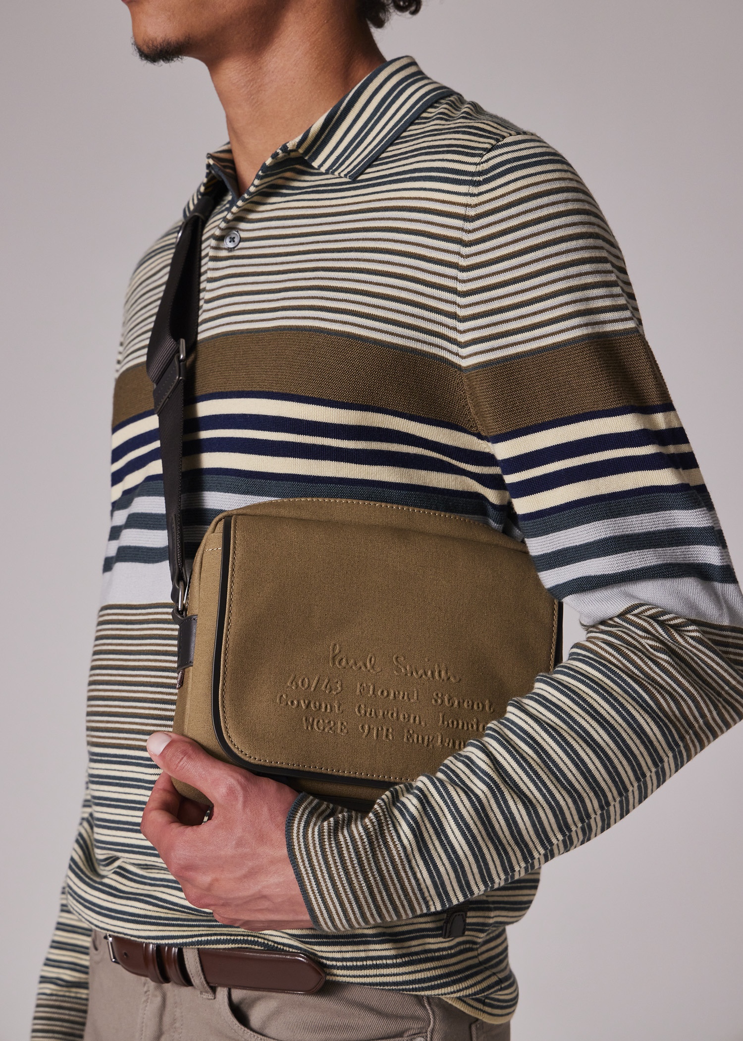 Khaki 'Floral Street' Cotton Canvas Messenger Bag - 10